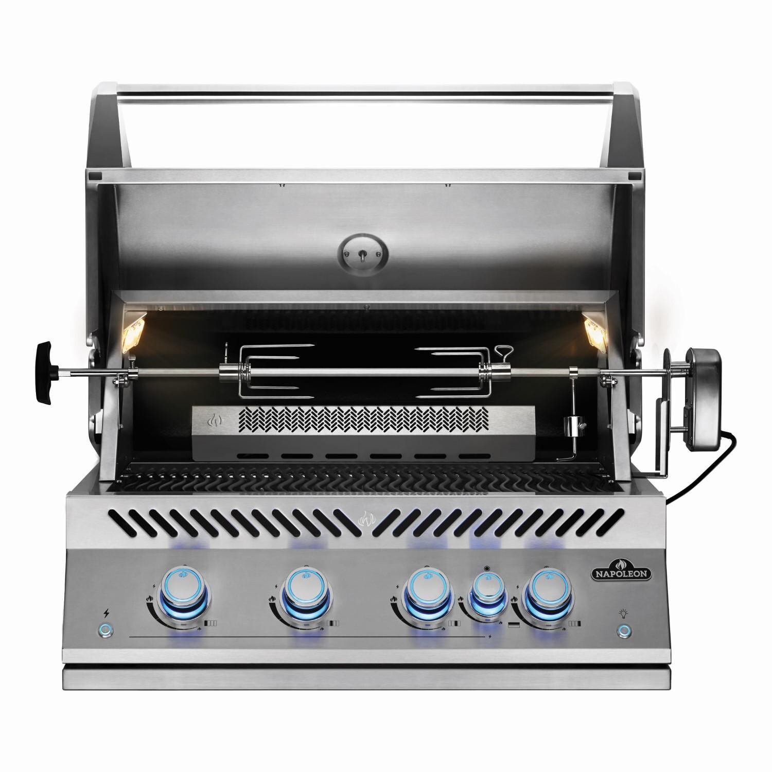 Napoleon BIG32RBNSS-1 Natural Gas Grill - Front Lid Open With Rotisserie - White Background thumbnail