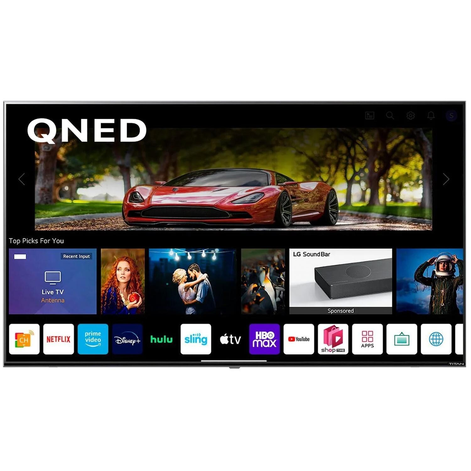 Titan BQG-L200-QNED-075-010 L200 Series 75 Inch Full Sun 4K QNED Smart Outdoor TV W/ Full Array Local Dimming & Mini-LED - Apps - White Background thumbnail