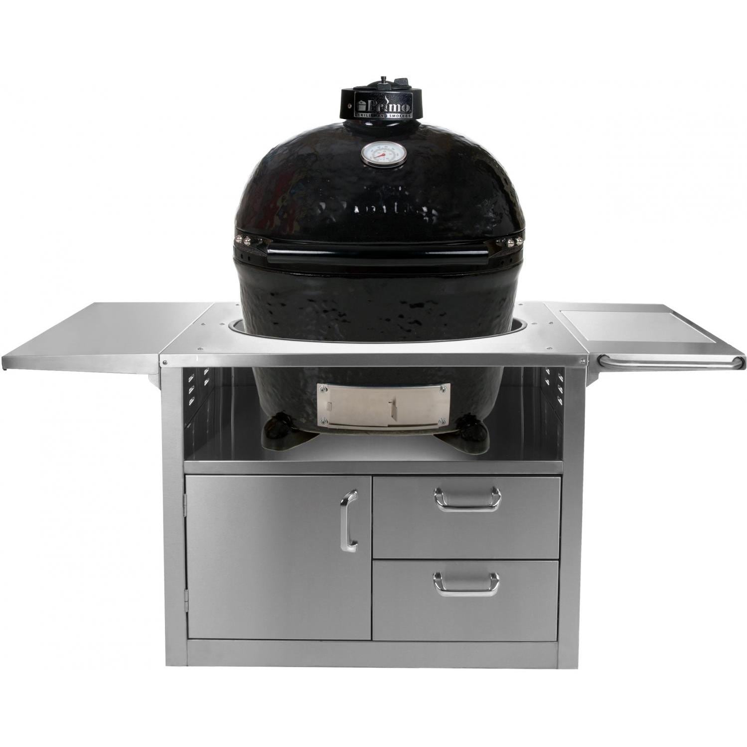 Primo Ceramic Charcoal Smoker Grill On All Stainless Steel Cart Oval