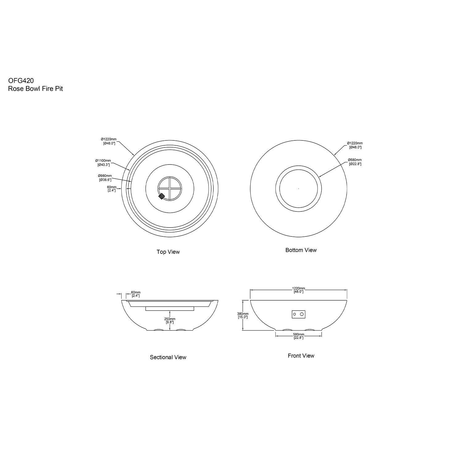 Elementi OFG420LG-NG Rose Bowl 48-in Natural Gas Concrete Fire Pit in Light Grey - Features - Detail thumbnail