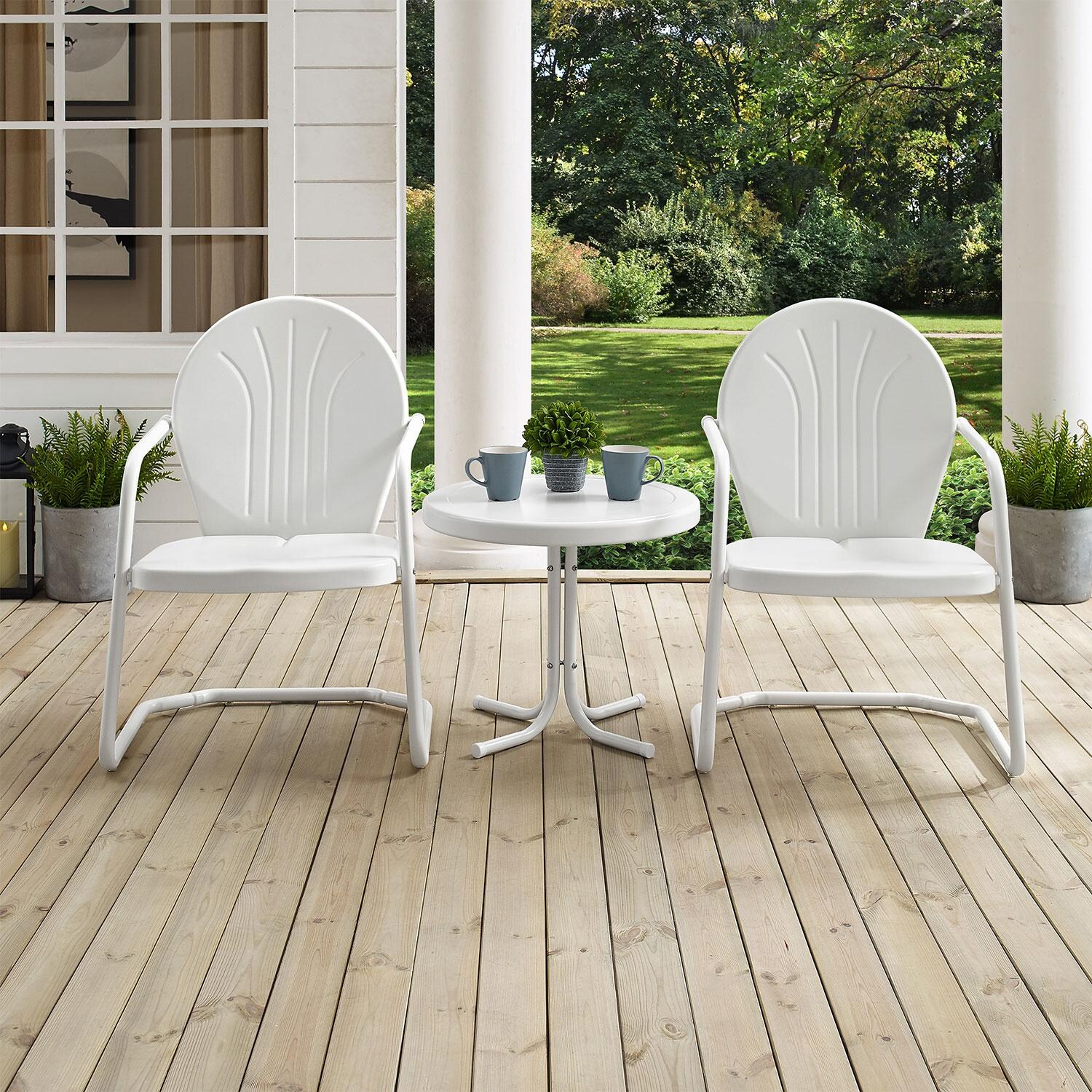 Ultimate Patio UP-32237WH 3Pc Retro Outdoor Chair Set White Gloss - Front View - Lifestyle thumbnail