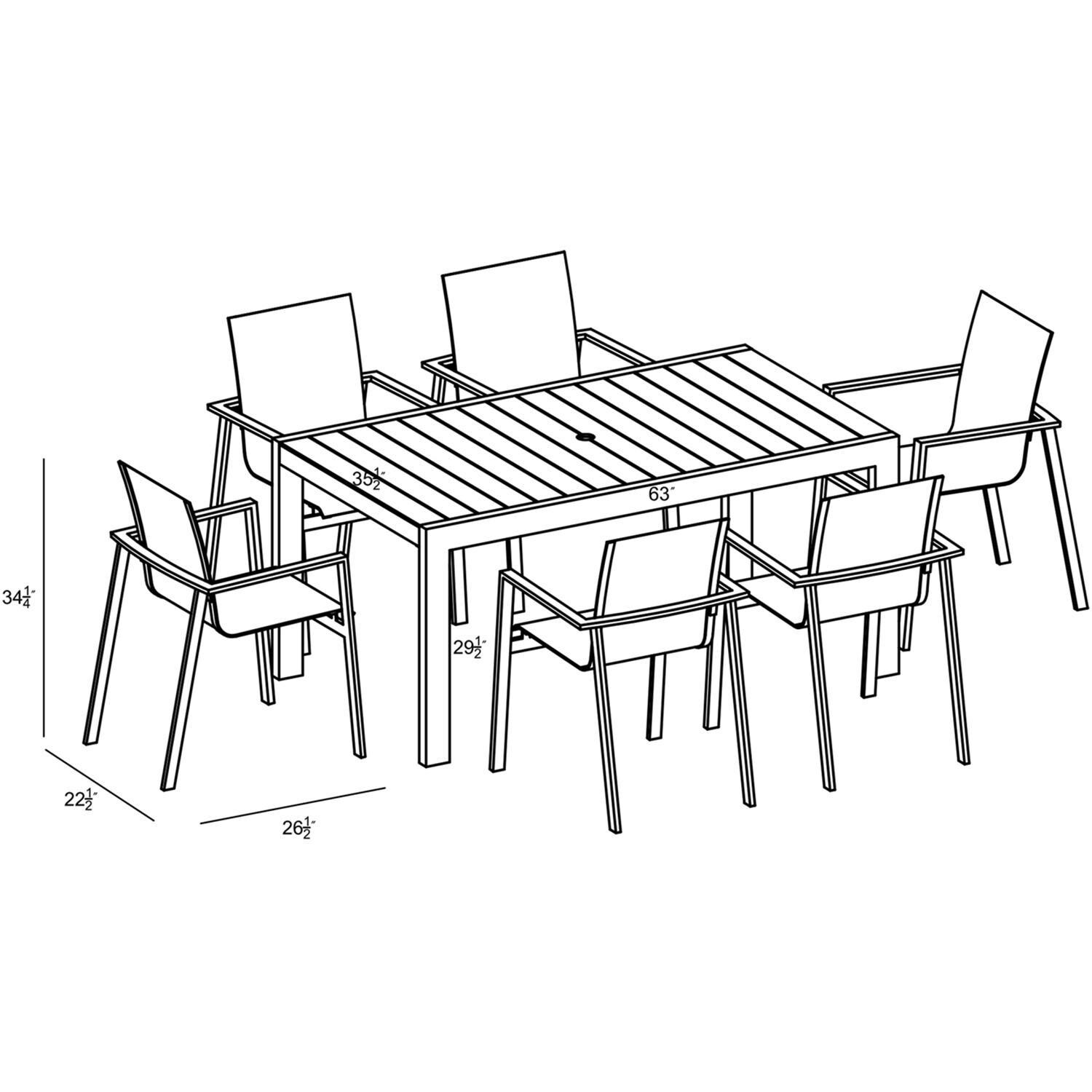 Spring Bay 6 Seat Rectangular Dining Set in Black - Dimensional thumbnail