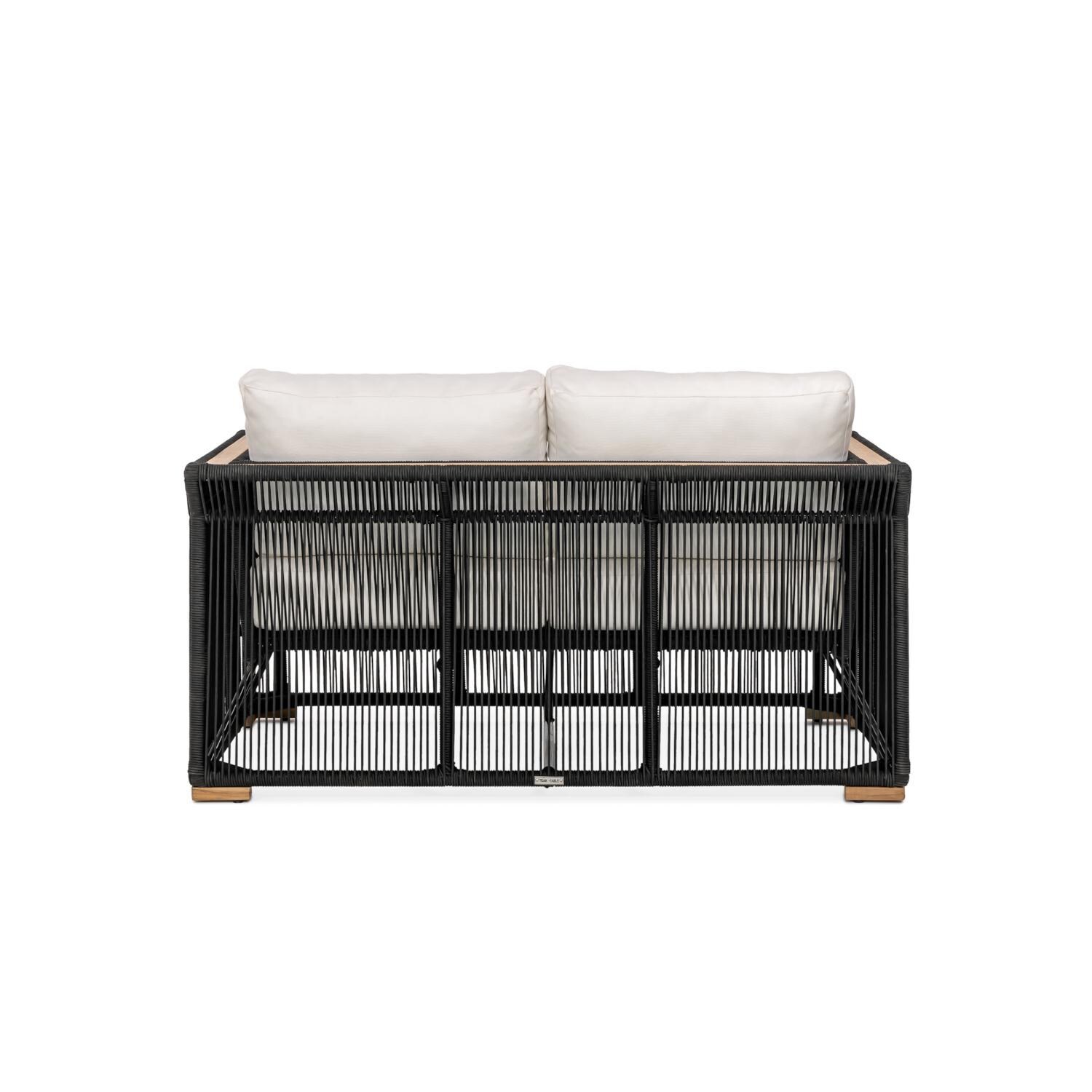 Teak + Table Breeze Olefin Rope & Teak Patio Loveseat in Charcoal/Natural - Chair Back - White Background thumbnail