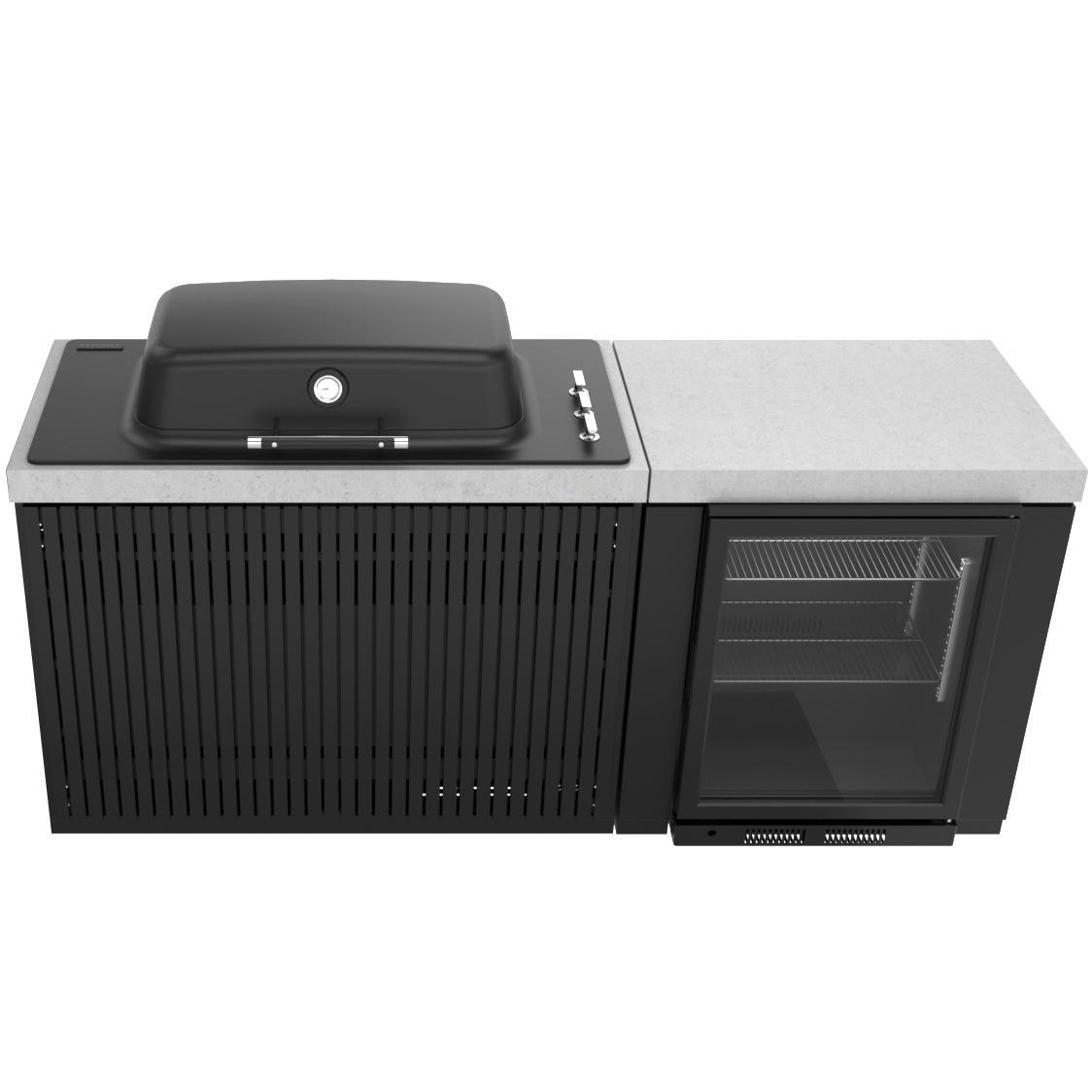 Everdure 6 1/2 Ft Outdoor Kitchen Island w/ Marine Grade Aluminum Cabinets in Black - EKM3BBQBP + E3GHOODB + EB3G3 + EKMSBCBP + EBC128BUS
