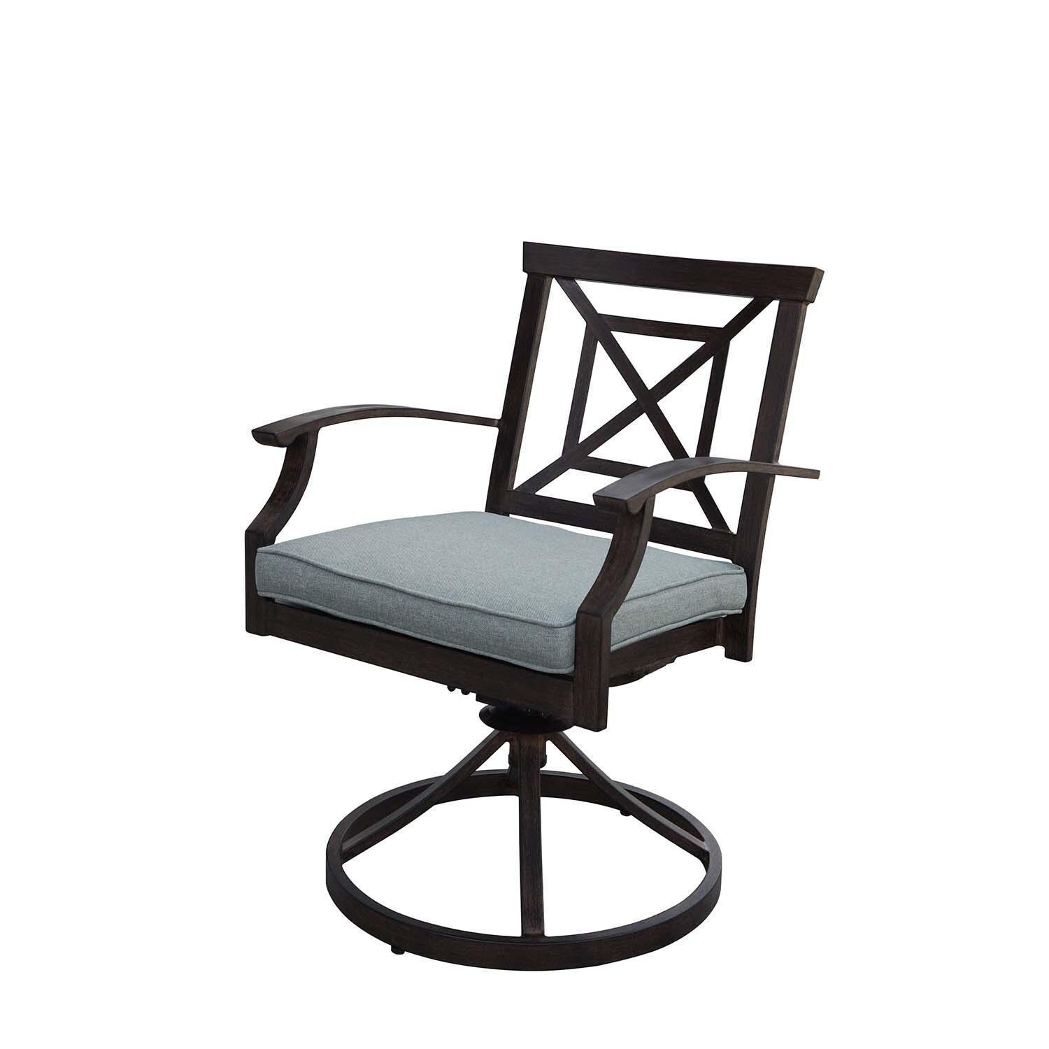 Atlantis 13 Pc Aluminum Dining Set w/ 118 Inch Table, Swivel Rockers, and Spa Cushions in Walnut By Darlee - Angled View Swivel Rocker - White Background thumbnail