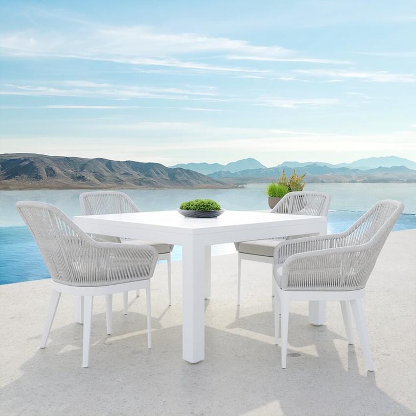 Sunset West - Miami 5 Piece Olefin Rope Patio Dining Set W/ Dining Table & Echo Ash Cushions thumbnail
