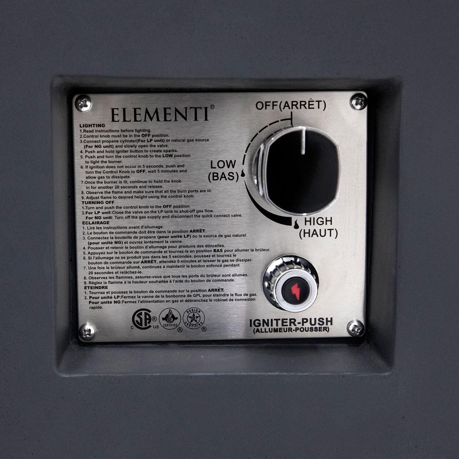 Elementi OFG310DG-LP Rocky 43-in Liquid Propane Concrete Fire Table w/ Hidden Tank in Dark Grey - Control System - Detail thumbnail