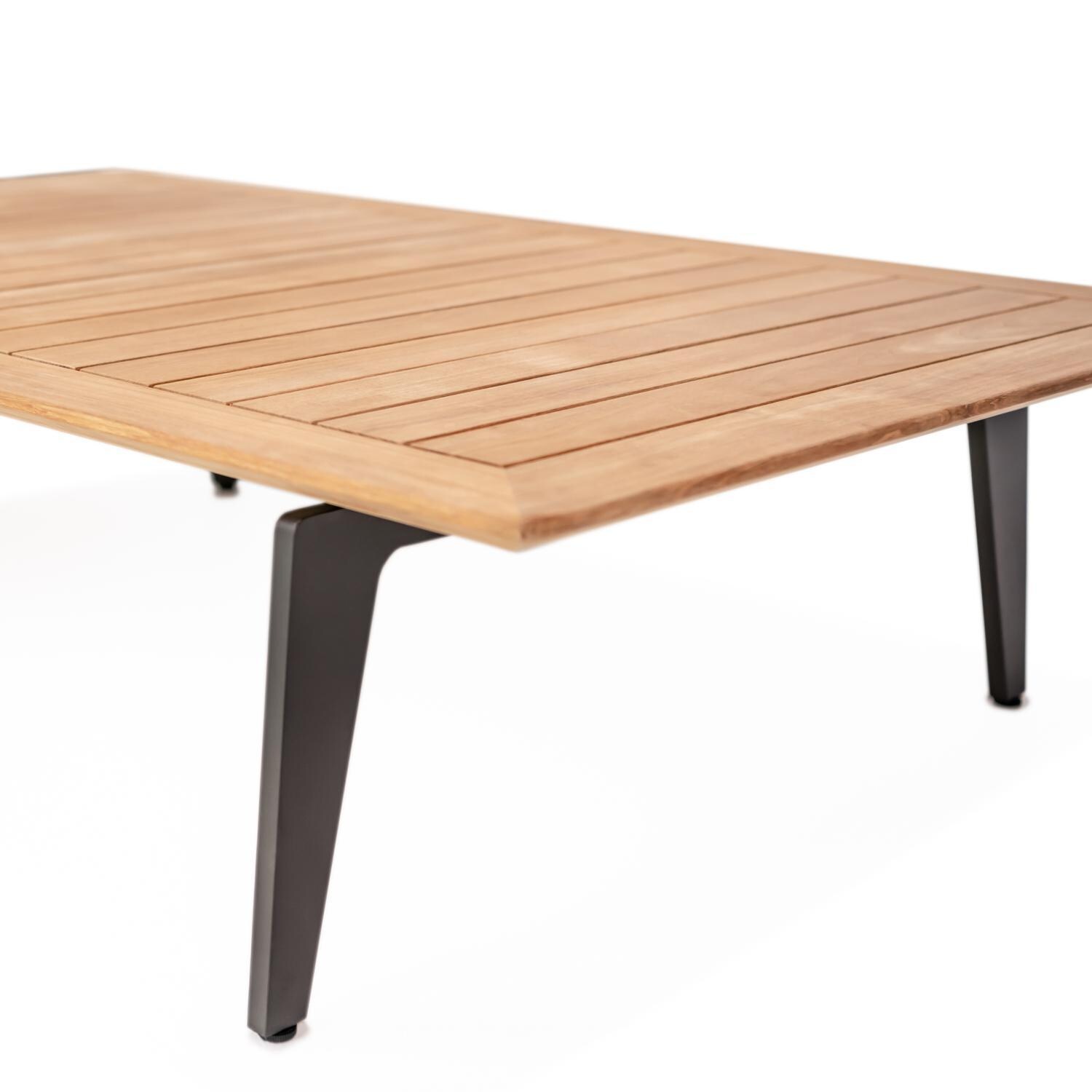 Teak + Table Breeze Olefin Rope & Teak Patio Sectional Set in Charcoal/Sand - Table - Detail thumbnail