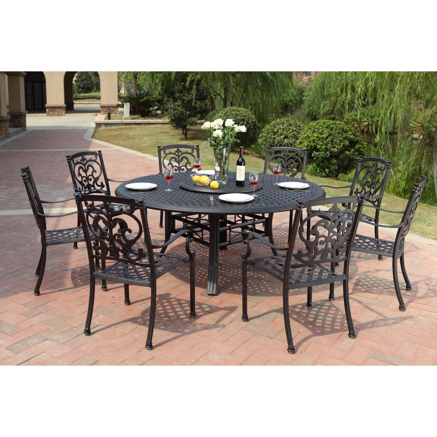 Darlee 201010-10PC-99LD3930-AB Santa Barbara 10 Piece Cast Aluminum Patio Dining Set W/ Lazy Susan & Sesame Cushions - Lifestyle thumbnail