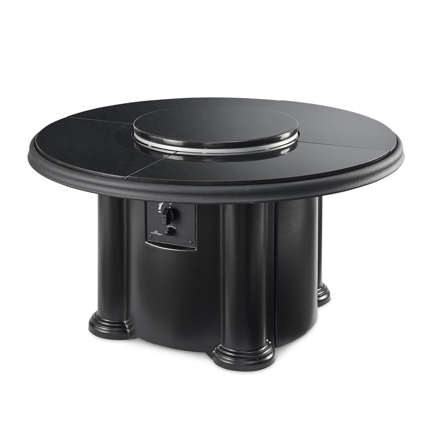 The Outdoor GreatRoom Company Grand Colonial Round Chat Height Gas Gas Fire Pit Table - Absolute Black - Includes matching burner cover and Lazy Susan ring thumbnail