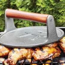 8-Inch Diameter Round Cast Iron Grill Press With Rosewood Handle image