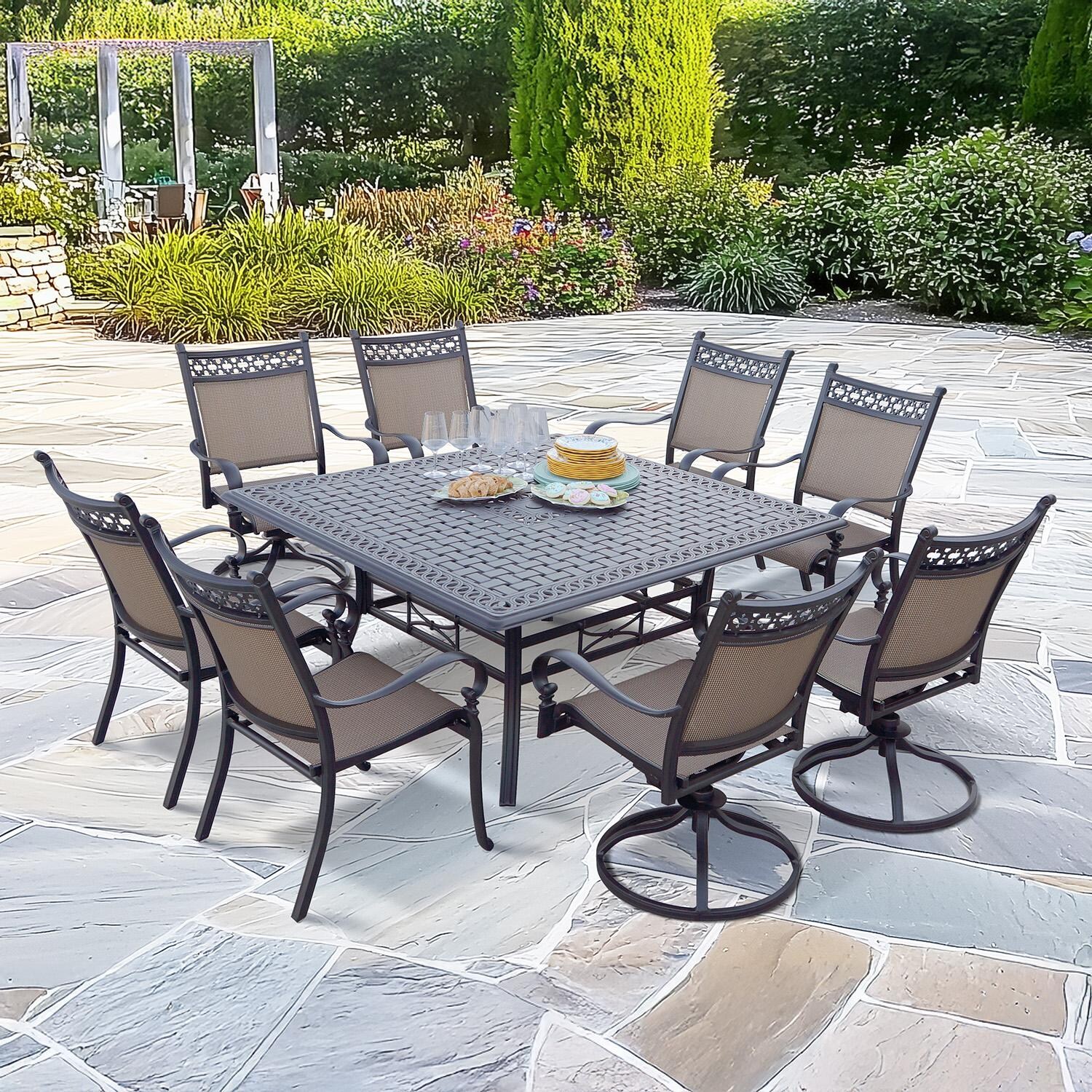 Darlee B/201610-9PCR-88W Mountain View 9 Pc Cast Aluminum Dining Set w/ Rockers in Antique Bronze - Set - Lifestyle thumbnail