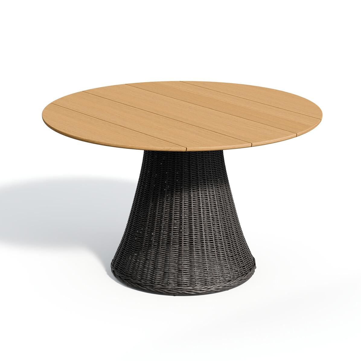 Oxford Garden Tulle 48 Inch Shadow Wicker Dining Table W/ Teak Table Top thumbnail