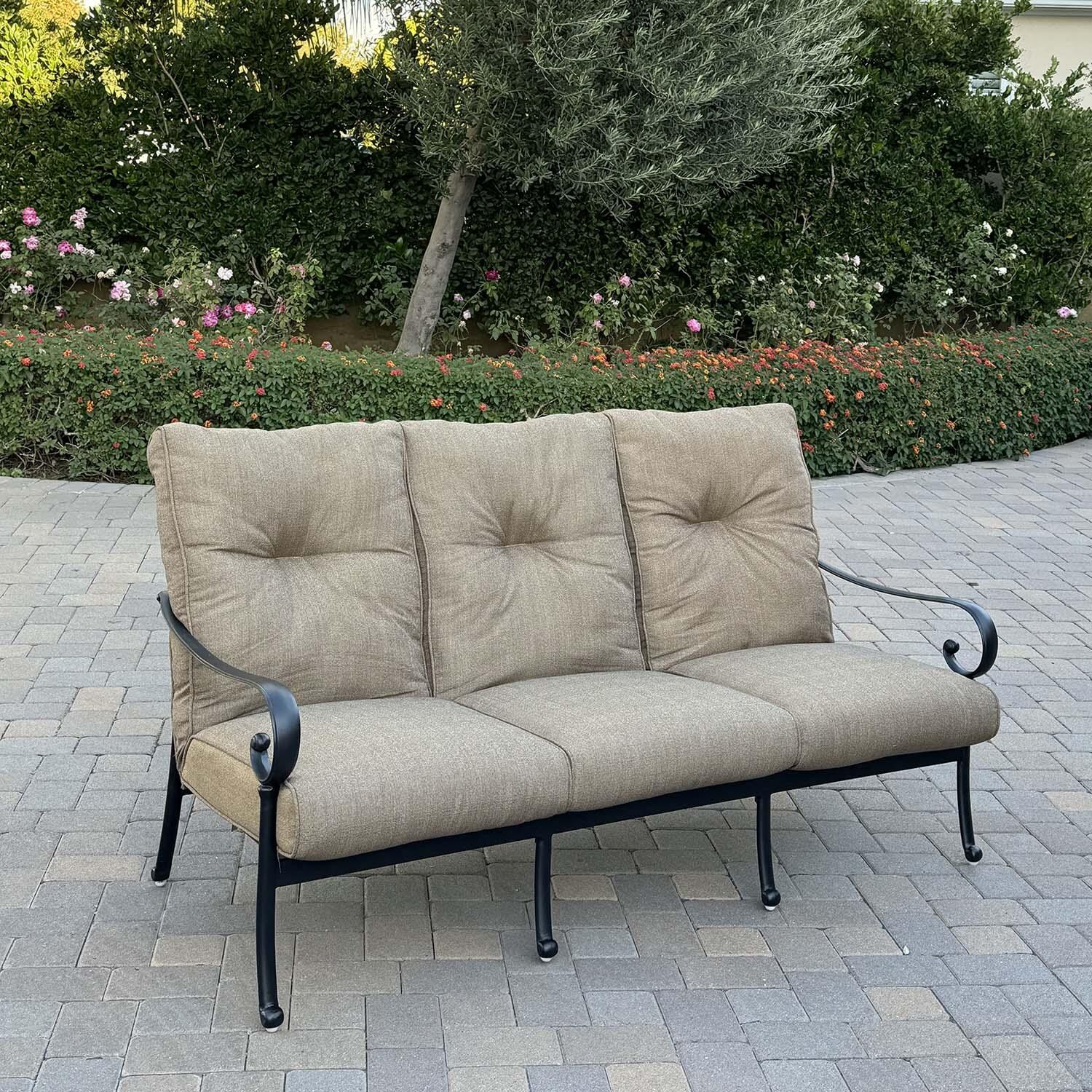 Santa Anita 2 Pc Cast Aluminum Seating Set w/ 42 Inch Table in Antique Bronze/Sesame by Darlee - Sofa - Lifestyle thumbnail