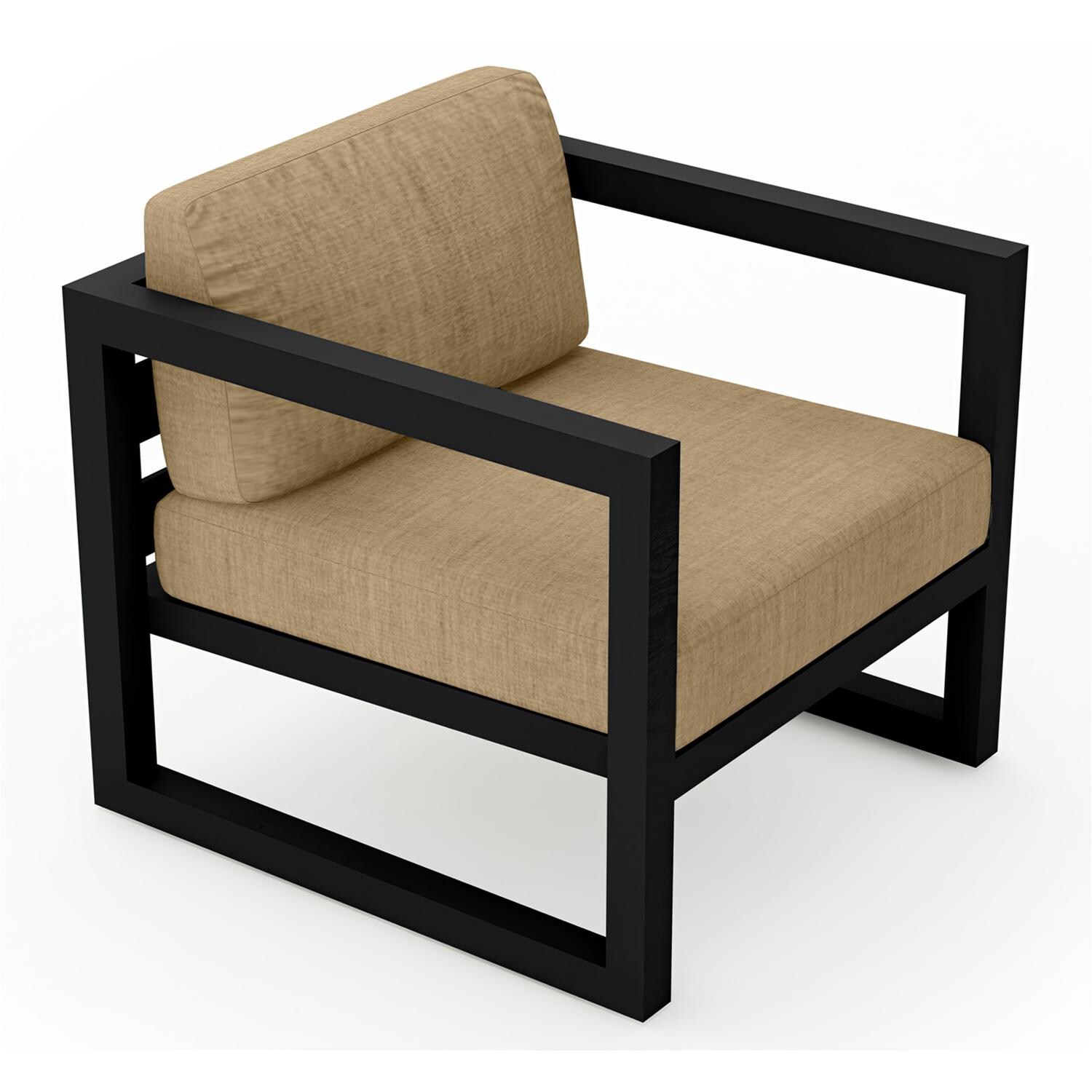 Lakeview MSTYCV-BK-CC-HB Misty Cove Aluminum Club Chair in Black w/Heather Beige Cushions by Lakeview Outdoor Designs - Angled Front - White Background thumbnail