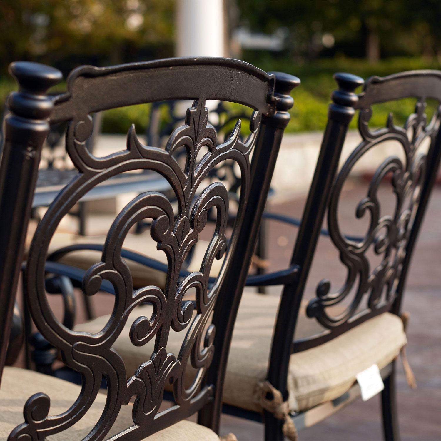 Darlee Santa Barbara 7 Piece Cast Aluminum Patio Dining Set W/ Round Table - Antique Bronze - Rear View - Lifestyle thumbnail