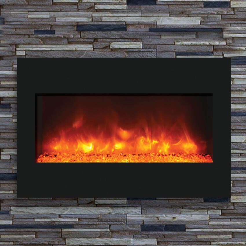 Amantii Zero Clearance 33-Inch Built-In Electric Fireplace with Black Glass Surround - ZECL-33-3624
