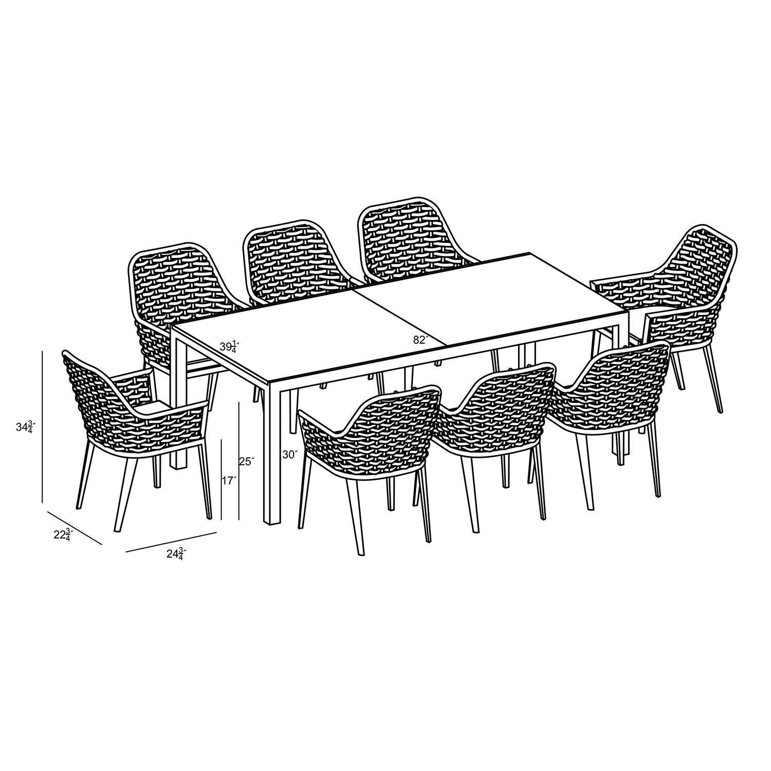 Chloe Bay 9 Pc Aluminum Extendable Dining Set in White/Concrete by Lakeview - Dimensional thumbnail