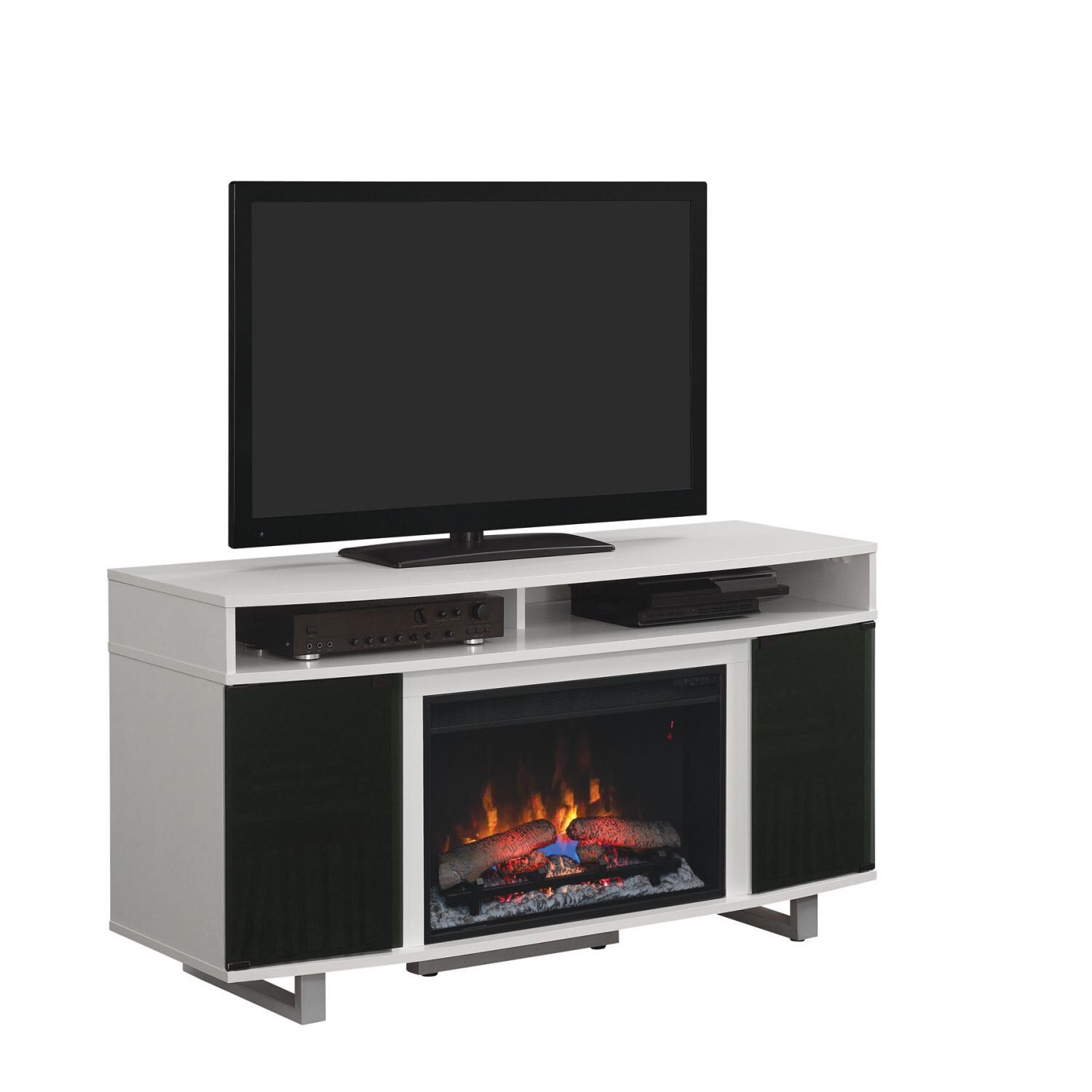 ClassicFlame Enterprise Lite 64-Inch Electric Fireplace Media Console With Traditional Log Set - High Gloss White - 26EF031GRP