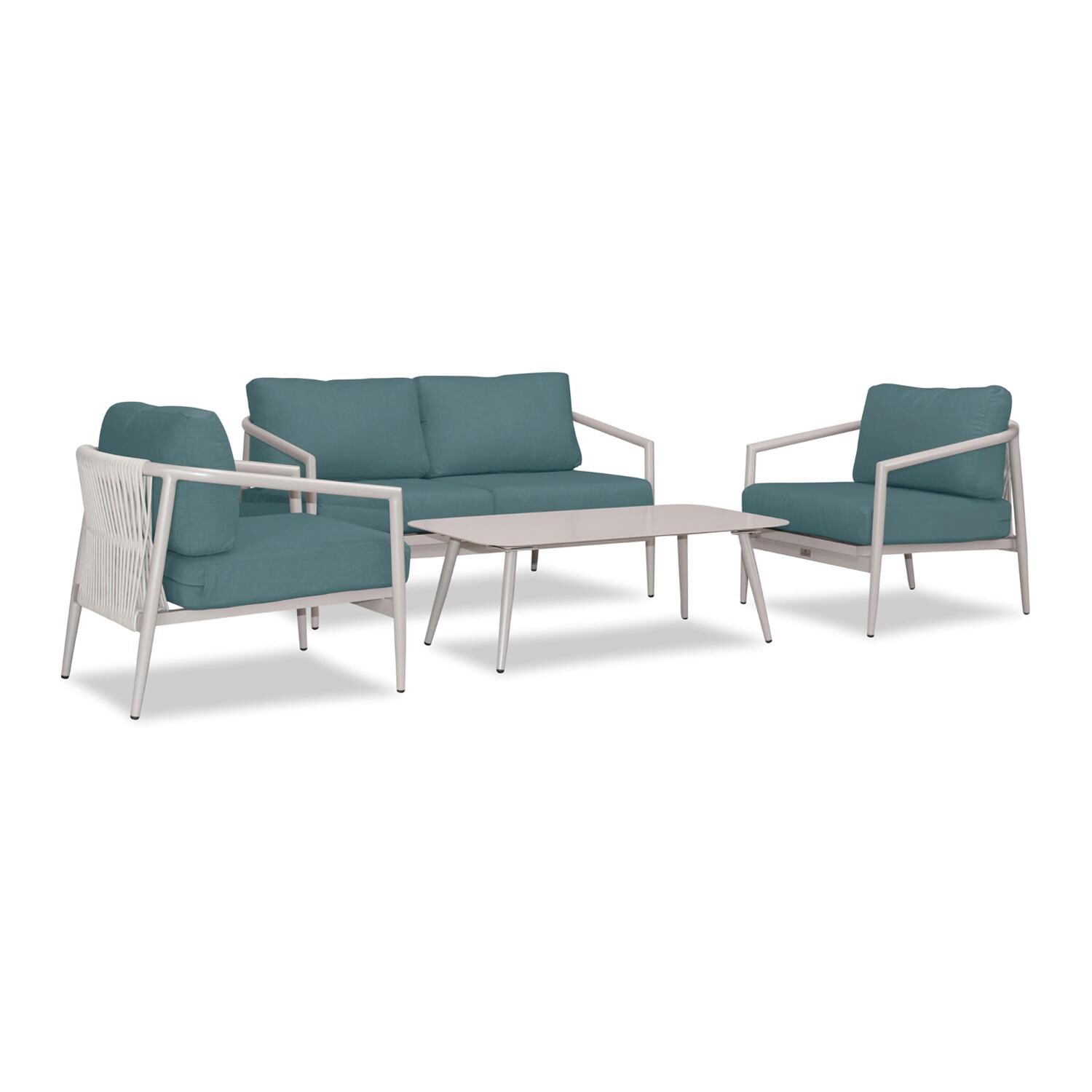 Lakeview Midnight Cove 4 Pc Aluminum Loveseat Seating Set in Urban Stone/Carrera/Cast Lagoon - Angled - White Background thumbnail