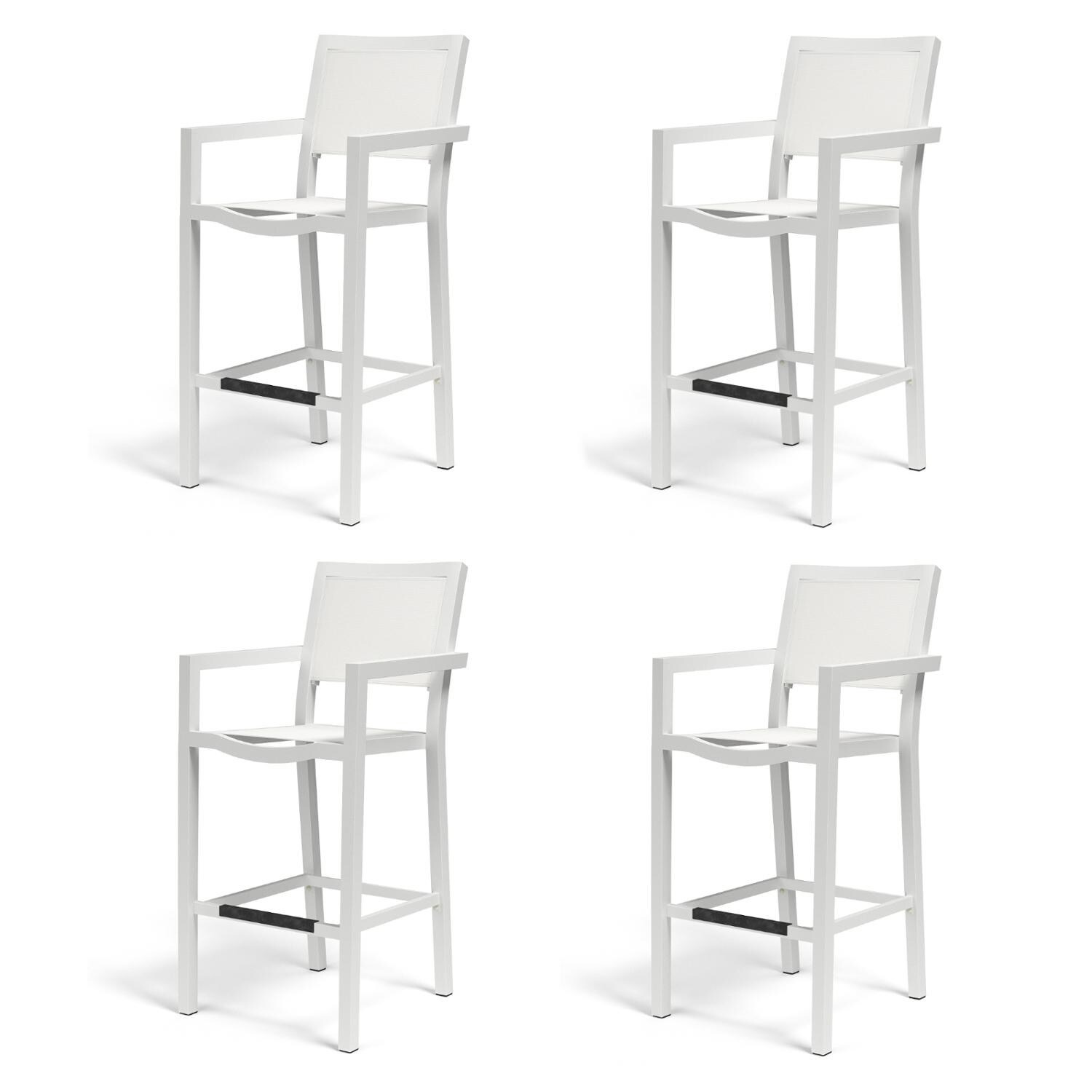 Sunset West - 1101-7B (4) - Naples 4 Piece Aluminum Patio Sling Barstool Set W/ Textilene Frost Slings thumbnail