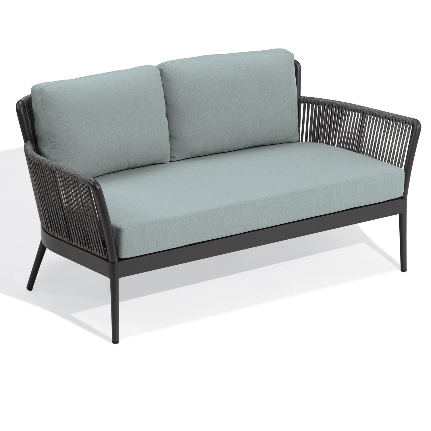 Oxford Garden Nette 2 Person Olefin Rope & Aluminum Loveseat in Carbon/Seafoam - Front View thumbnail