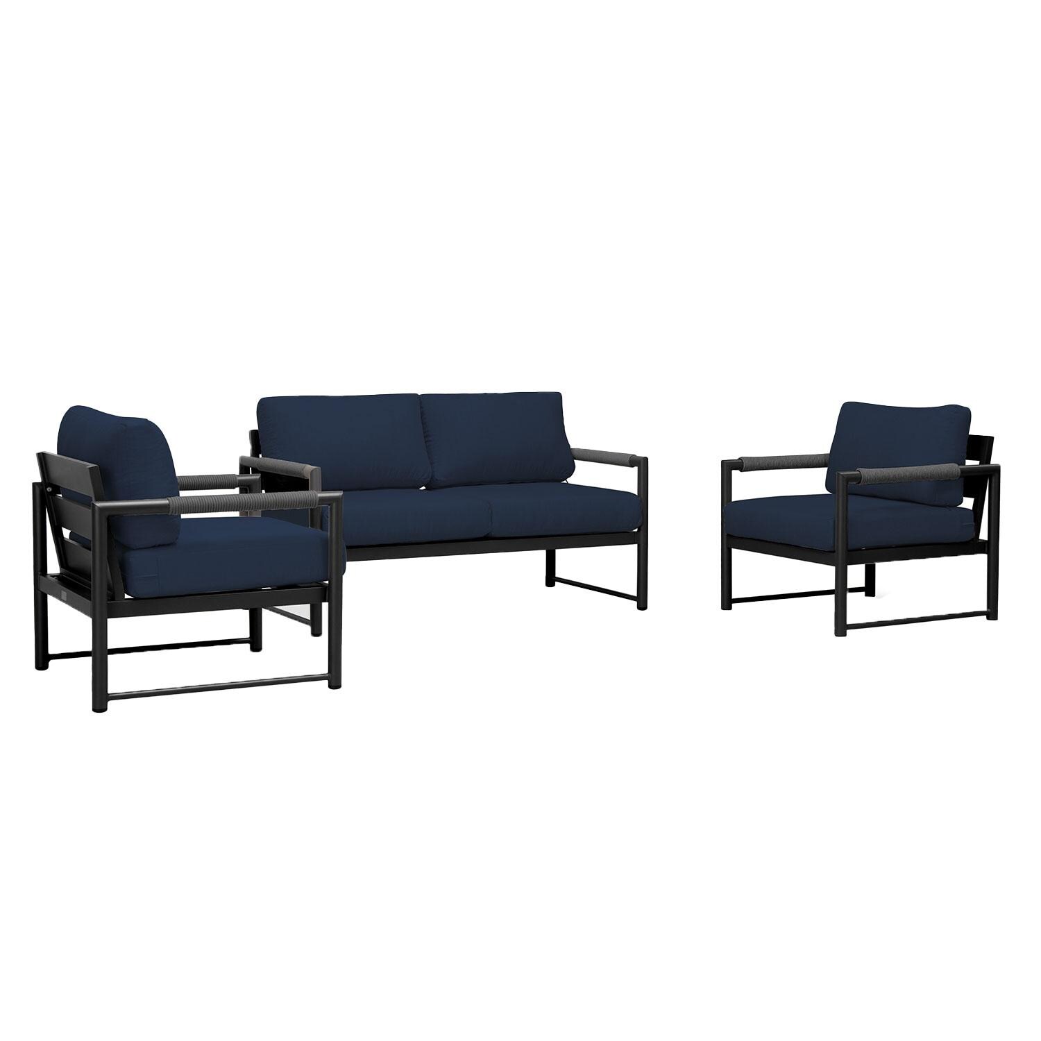 Lakeview AVEBAY-BK-CO-SET120-IN Avenue Bay Black/Carbon 3 Pc Loveseat Set - Spectrum Indigo - Angled - White Background thumbnail