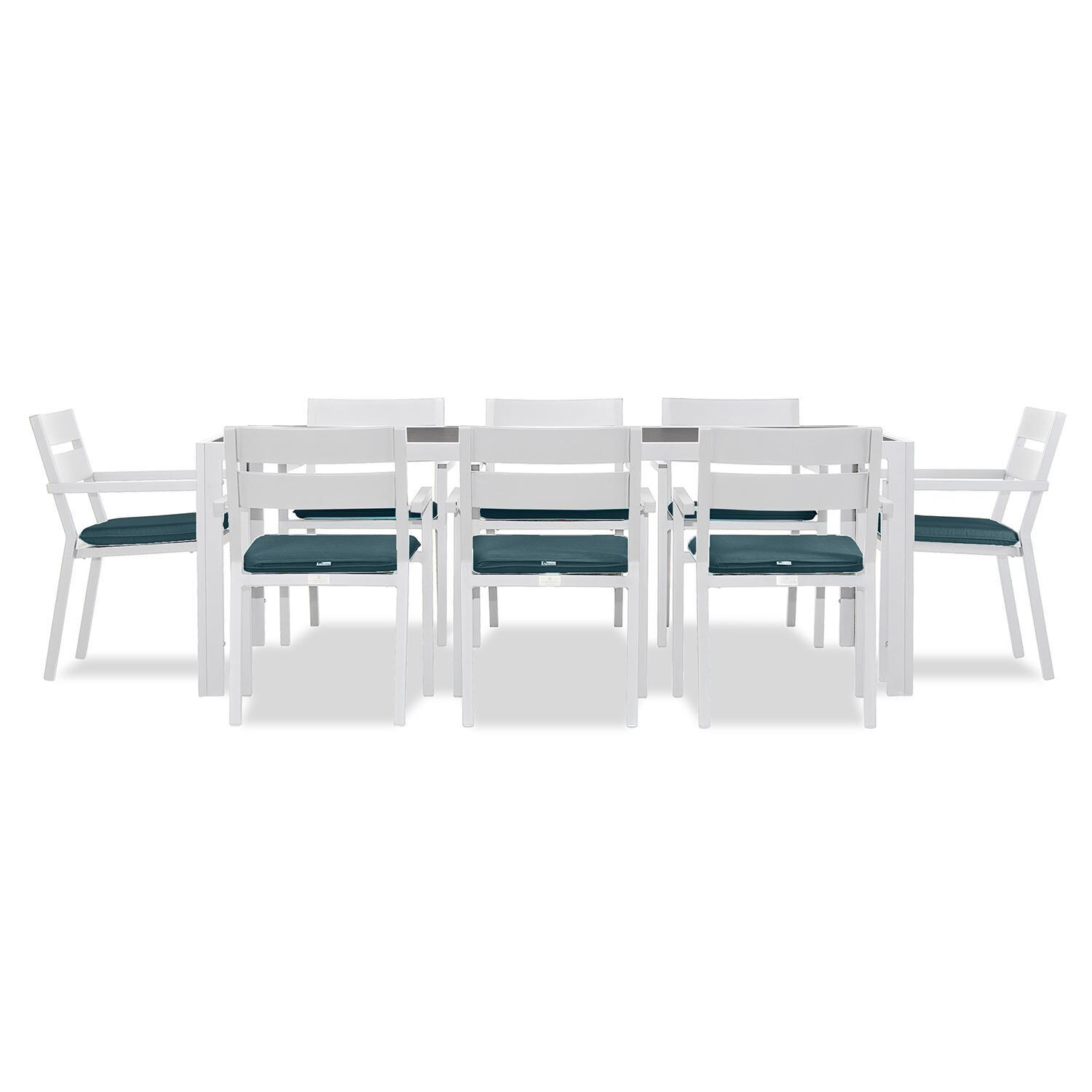 Calm Bay 9 Pc Rectangular Dining Set in White/Cast Lagoon by Lakeview - White Background 2 thumbnail