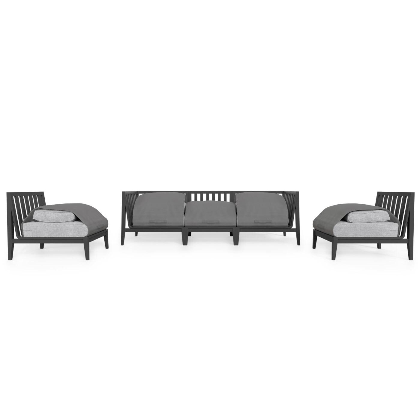 Outer Charcoal Aluminum Outdoor Sofa with Armless Chairs - 5 Seat W/ OuterShell Cover - Pacific Fog Gray image