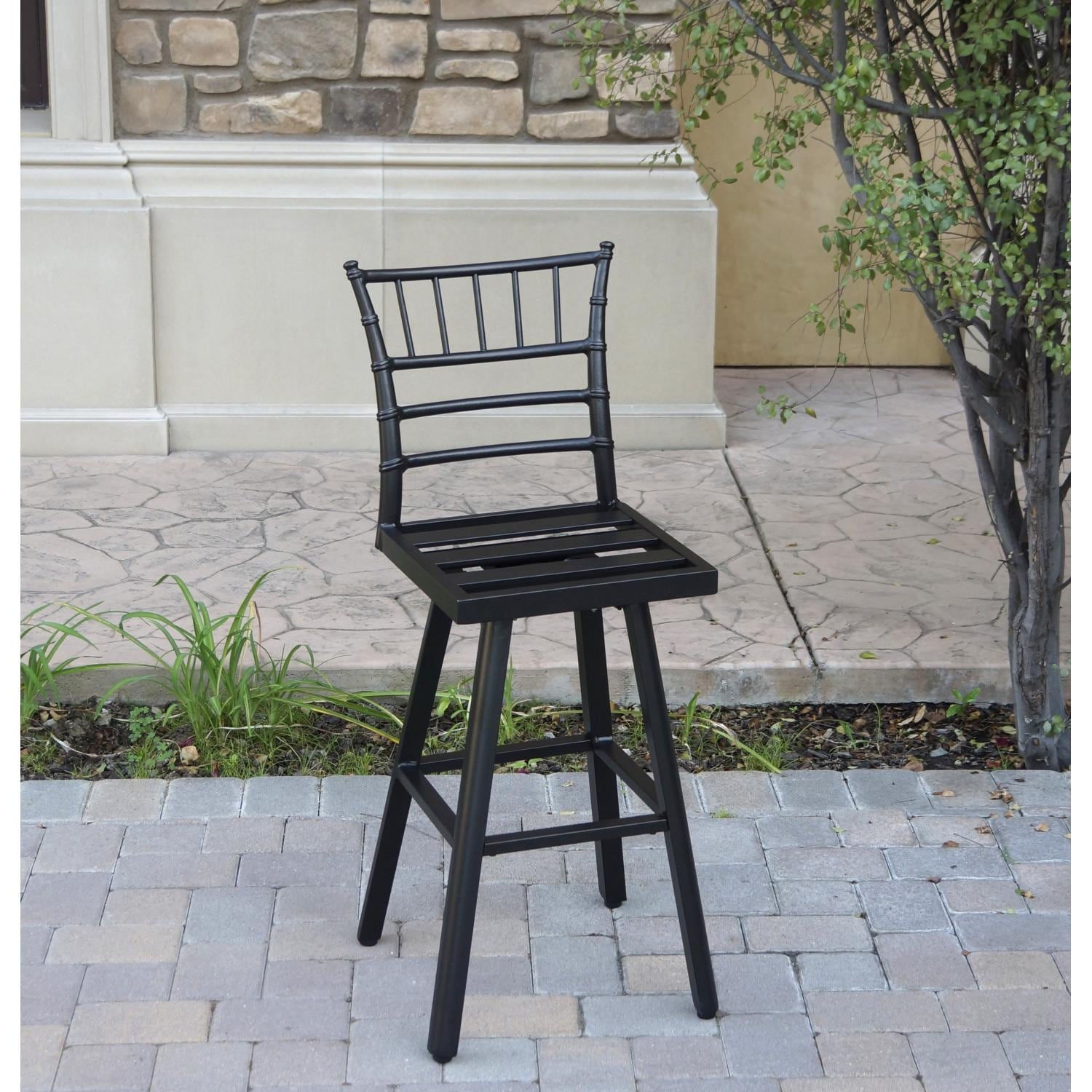 Bella Aluminum 3 Pc Patio Bar Set w/ 30-in Round Bar Table in Green by Darlee - Bar Stool w/ Cushion Removed - Lifestyle thumbnail