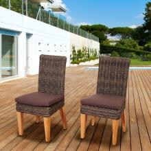 Amazonia Singapore 2-Person Resin Wicker Patio Dining Side Chair Set With Teak Legs
