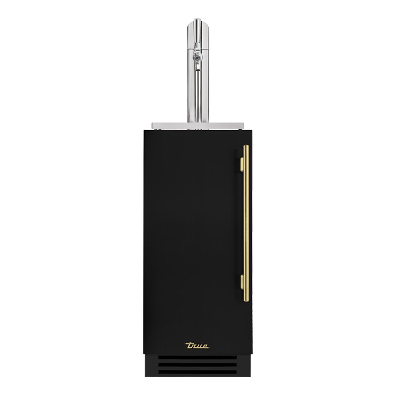 True TUR-15BD-L-OP-C~DSK-027-H01 15 Inch Left Hinge Outdoor Single Tap Beverage Dispenser - Matte Black w/ Brass Handle - White Background thumbnail