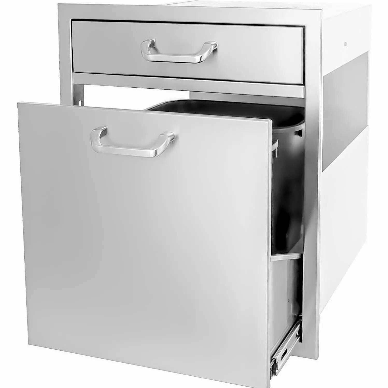 BBQGuys  BBQ-260-TR/RCY/SDR Signature Series 20-Inch Single Drawer & Roll-Out Stainless Steel Trash/Recycling Bin Combo - Open View thumbnail
