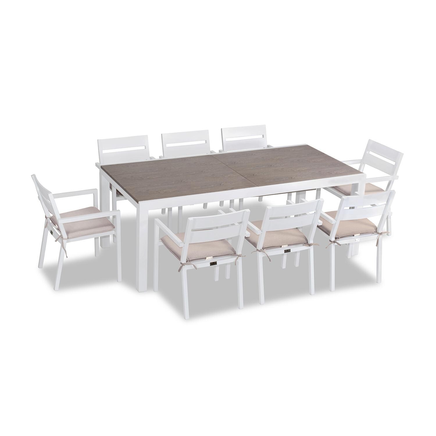 Calm Bay 9 Pc Extendable Dining Set in White/Barnwood/Canvas Flax by Lakeview - White Background thumbnail