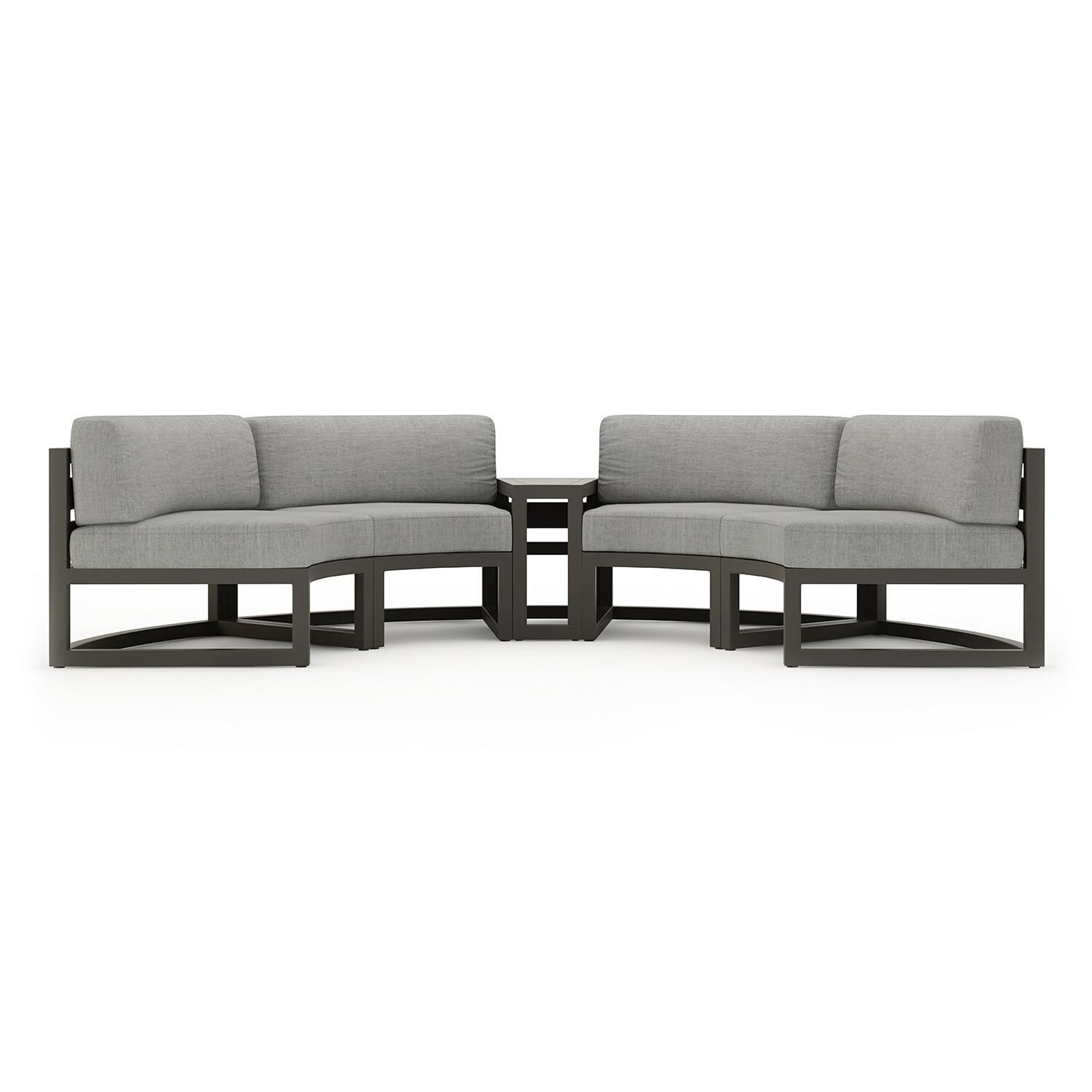 Misty Cove 3 Piece Curve Sectional Set in Slate w/End Table & Cast Silver Cushions by Lakeview - Complete Set - White Background thumbnail