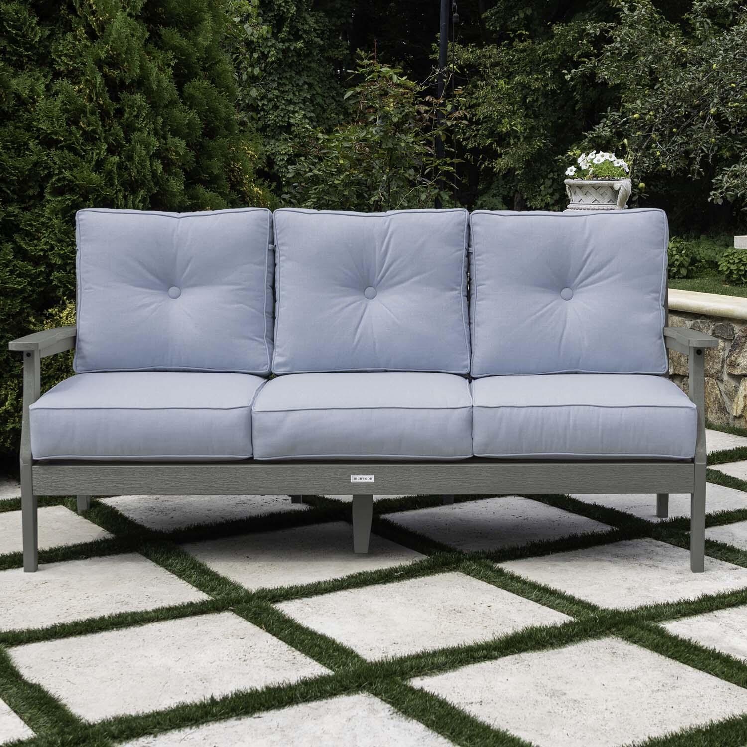 Blushing Bay 3 Person Recycled Plastic Sofa in Bliss Dew/Coastal Teak by Lakeview Outdoor Designs