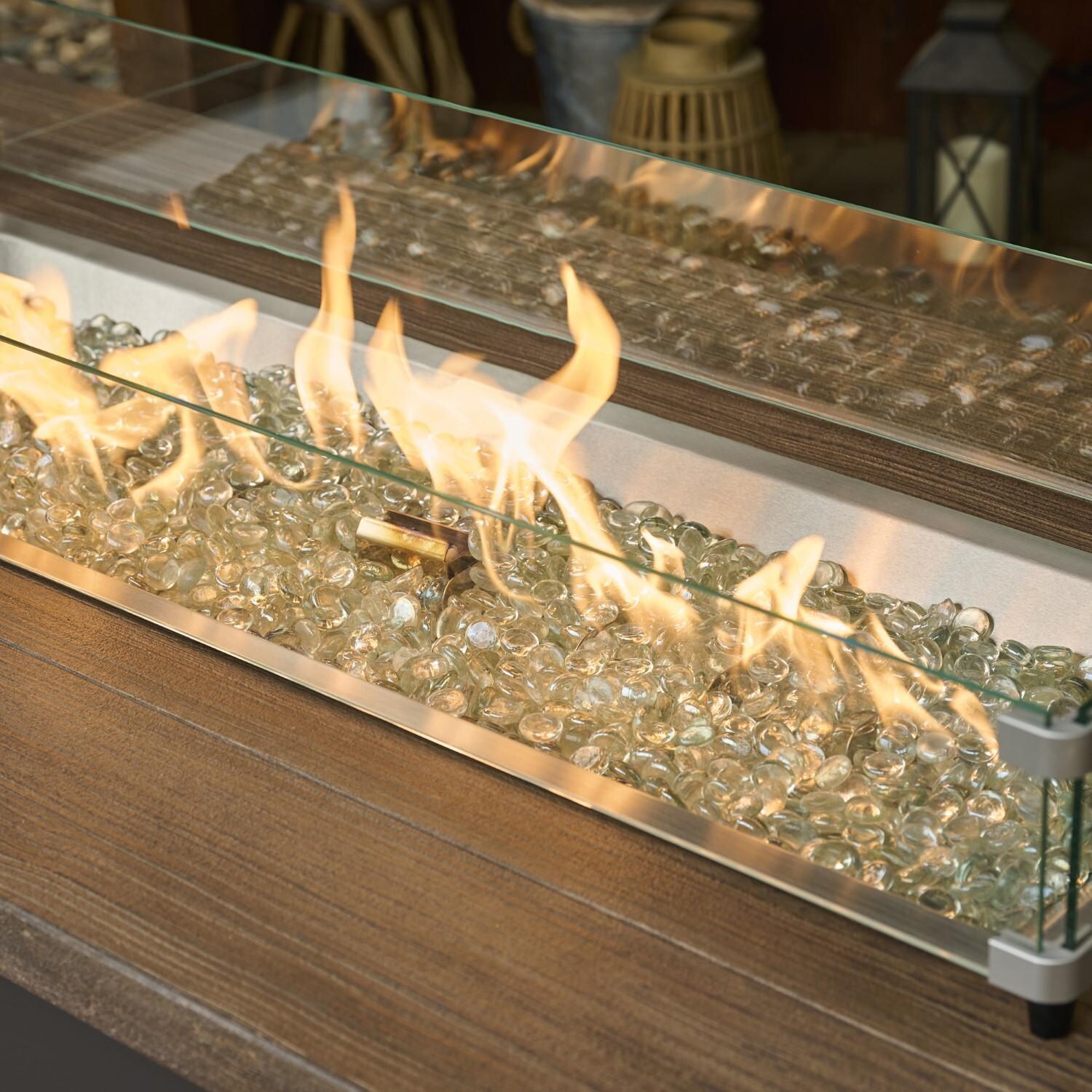 Havenwood 62 Inch Fire Pit Table W/ Driftwood Top & Grey Base - Burner W/ Glass - Detail thumbnail