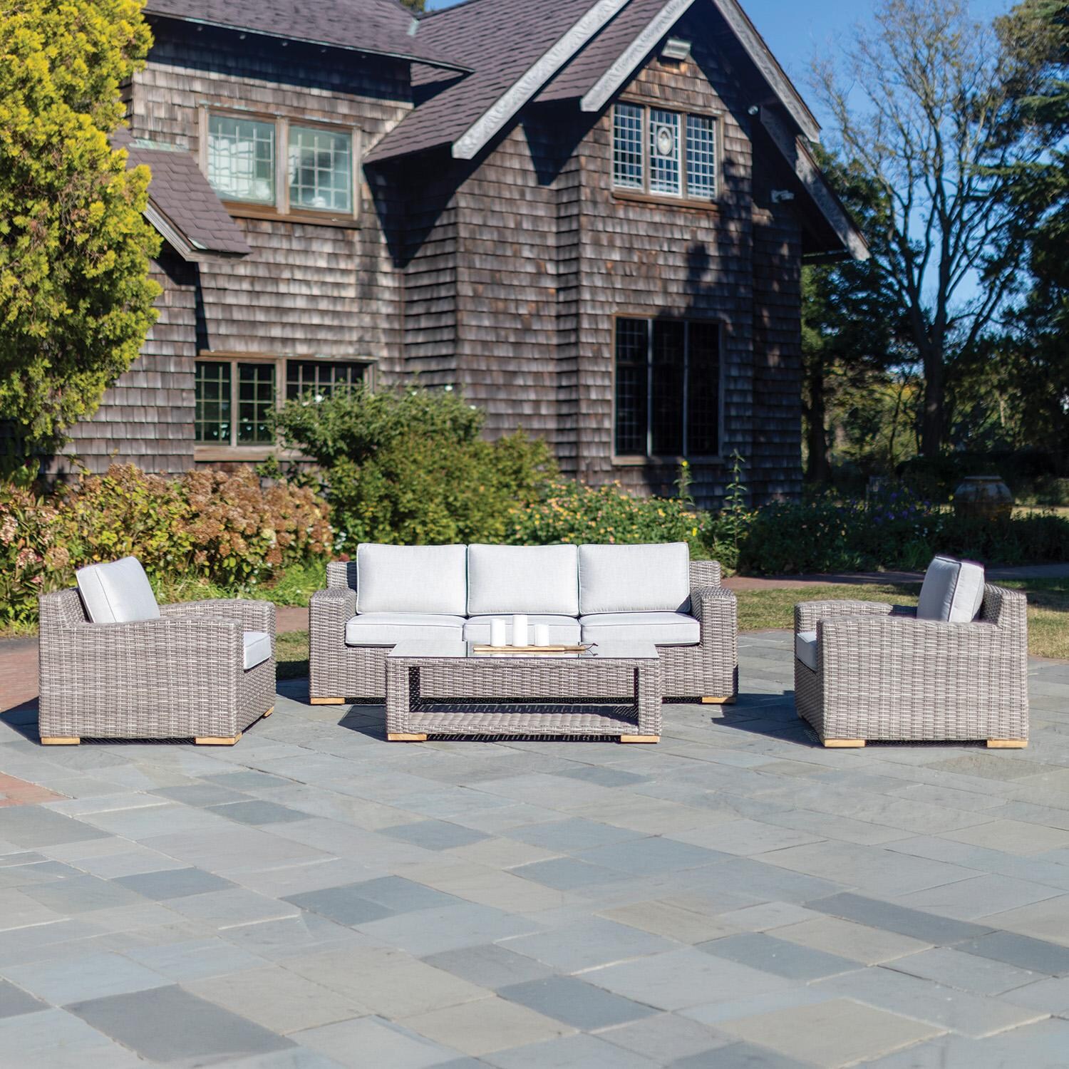 Palma Luxe 4 Pc Wicker Seating Set in Oyster / Cast Silver - On Patio - Lifestyle thumbnail