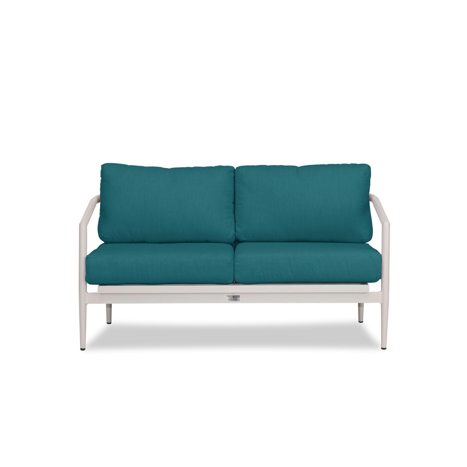 Lakeview Midnight Cove 4 Pc Aluminum Sofa Loveseat Seating Set in Urban Stone/Carrera/Spectrum Peacock - Loveseat - White Background thumbnail