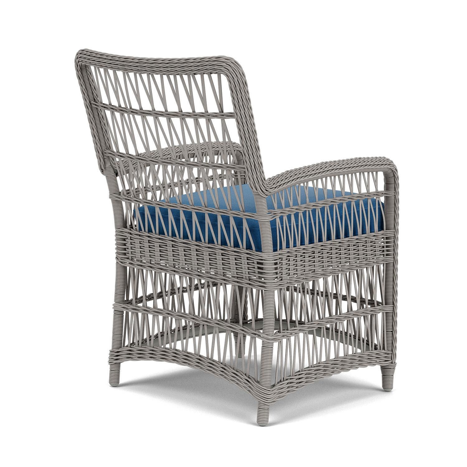 Lloyd Flanders Mackinac Dining Armchair in Putty Finish with Flagship Atlantis Fabric - Rear Right thumbnail