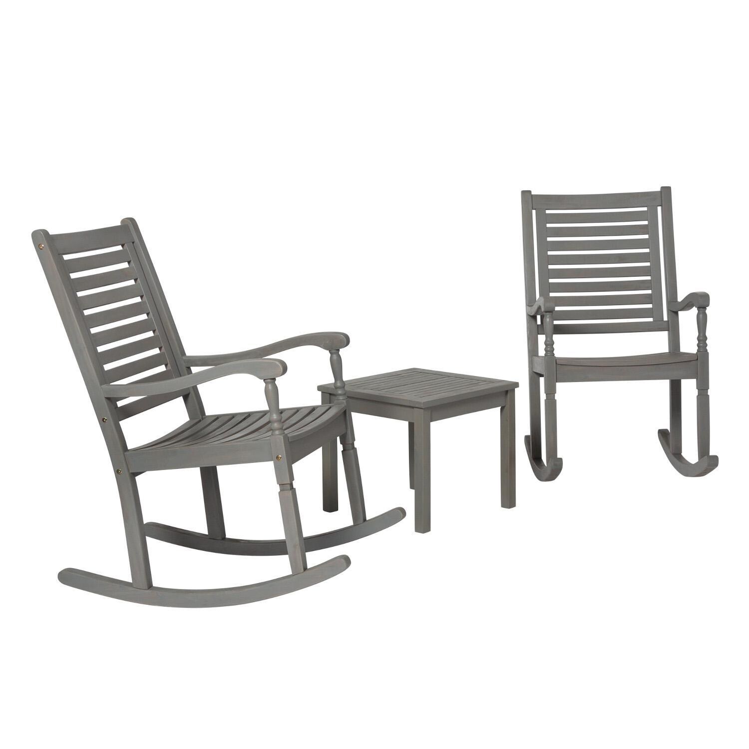 Ultimate Patio 3 Piece Acacia Patio Rocking Chair Set W/ 20 X 20 Square End Table - Gray Wash - Angled Right thumbnail