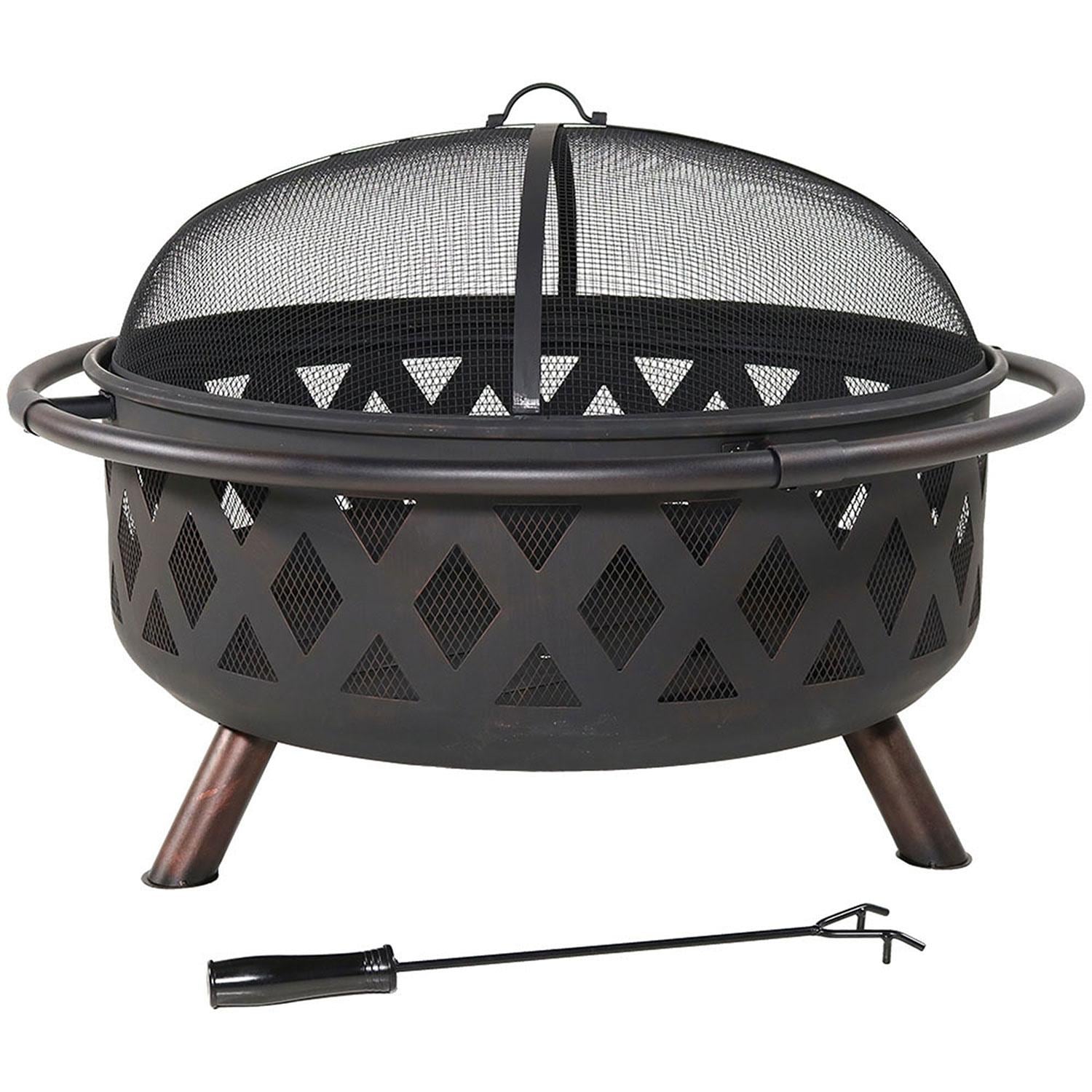 Ultimate Patio Crossweave 36 Inch Round Steel Wood-Burning Fire Pit in Black - White Background thumbnail
