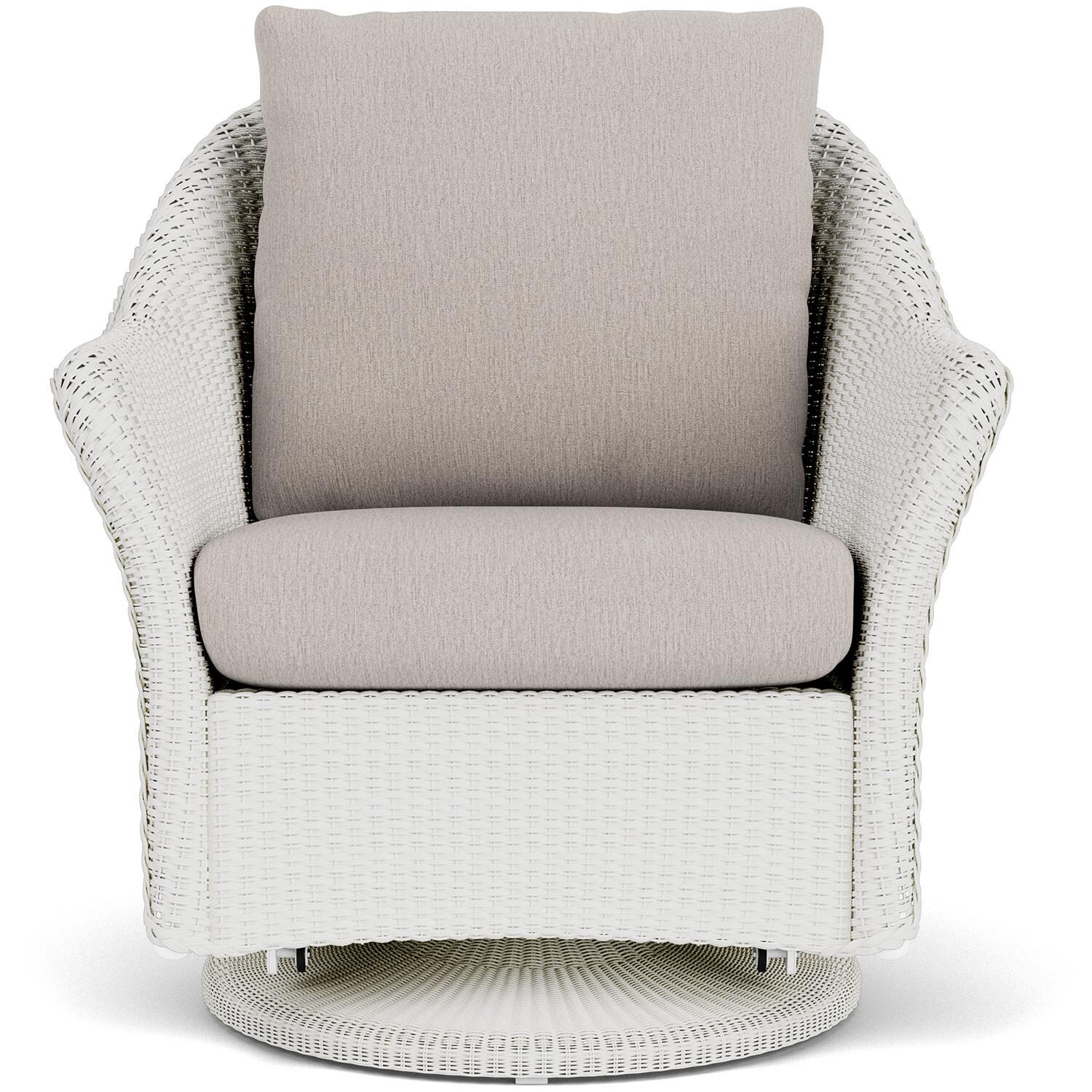 Weekend Retreat Lloyd Loom Swivel Glider Club Chair in Matte White/Remy Cloud by Lloyd Flanders