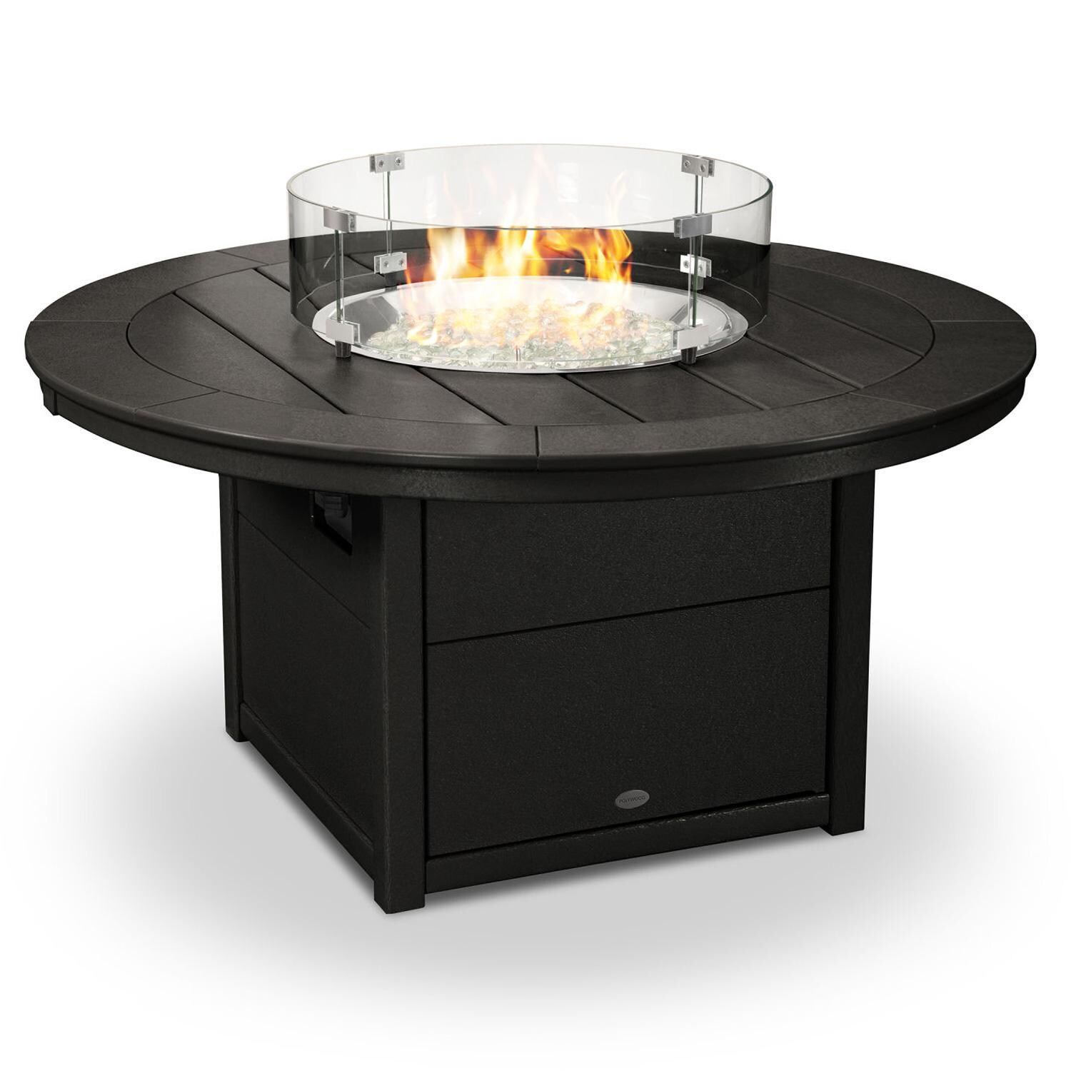 POLYWOOD 48-in Round Propane Fire Pit Table - Black