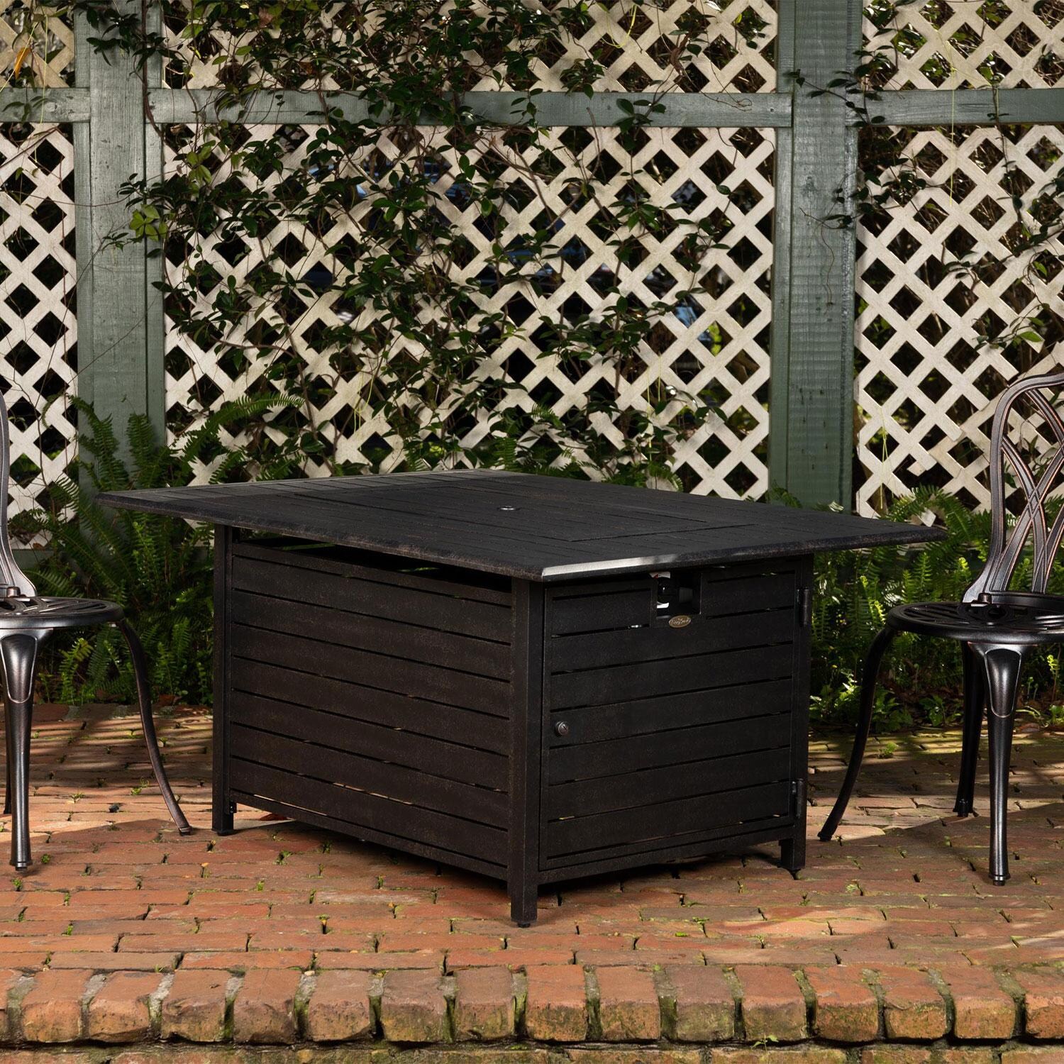 Haven Bay 35-Inch Propane Gas Fire Pit Table By Ultimate Patio - Shown as a Patio Table - Lifestyle thumbnail