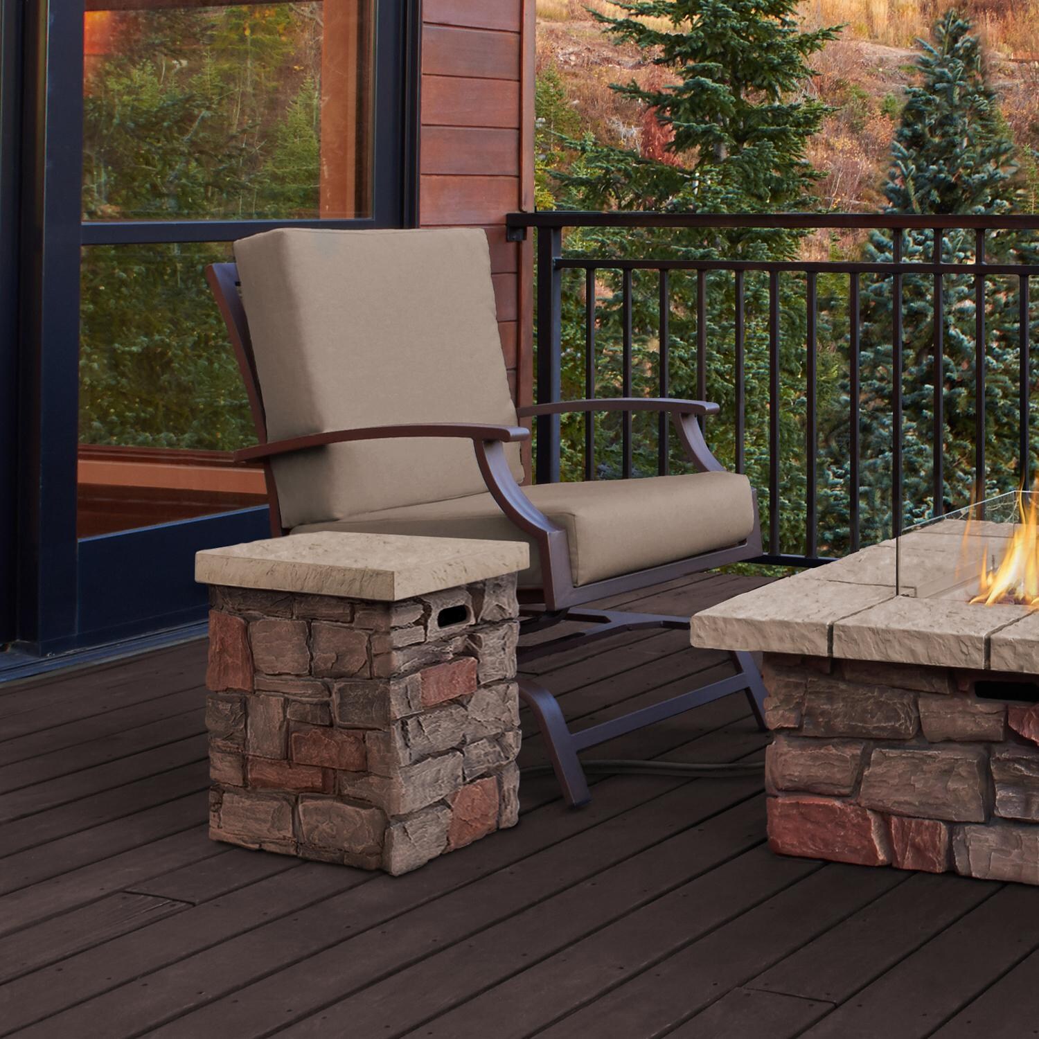 Lakeview Outdoor Designs SC-11815-BF Baywood Square Propane Tank Cover with Faux Stone Finish - In Environment thumbnail