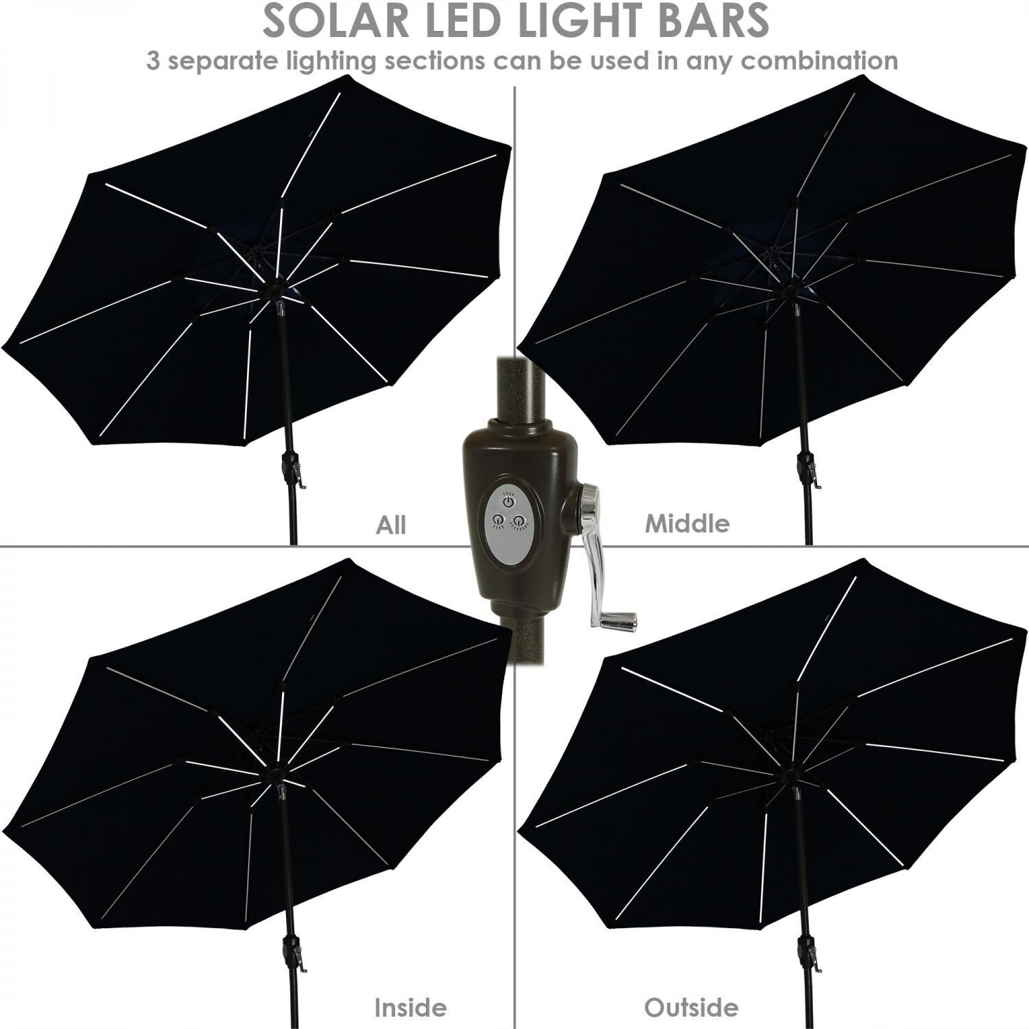 Ultimate Patio 9 Ft. Solar Lighted Patio Umbrella W/ Crank & Tilt - Navy Blue - 3 Lighting Sections to Use in Any Combination thumbnail