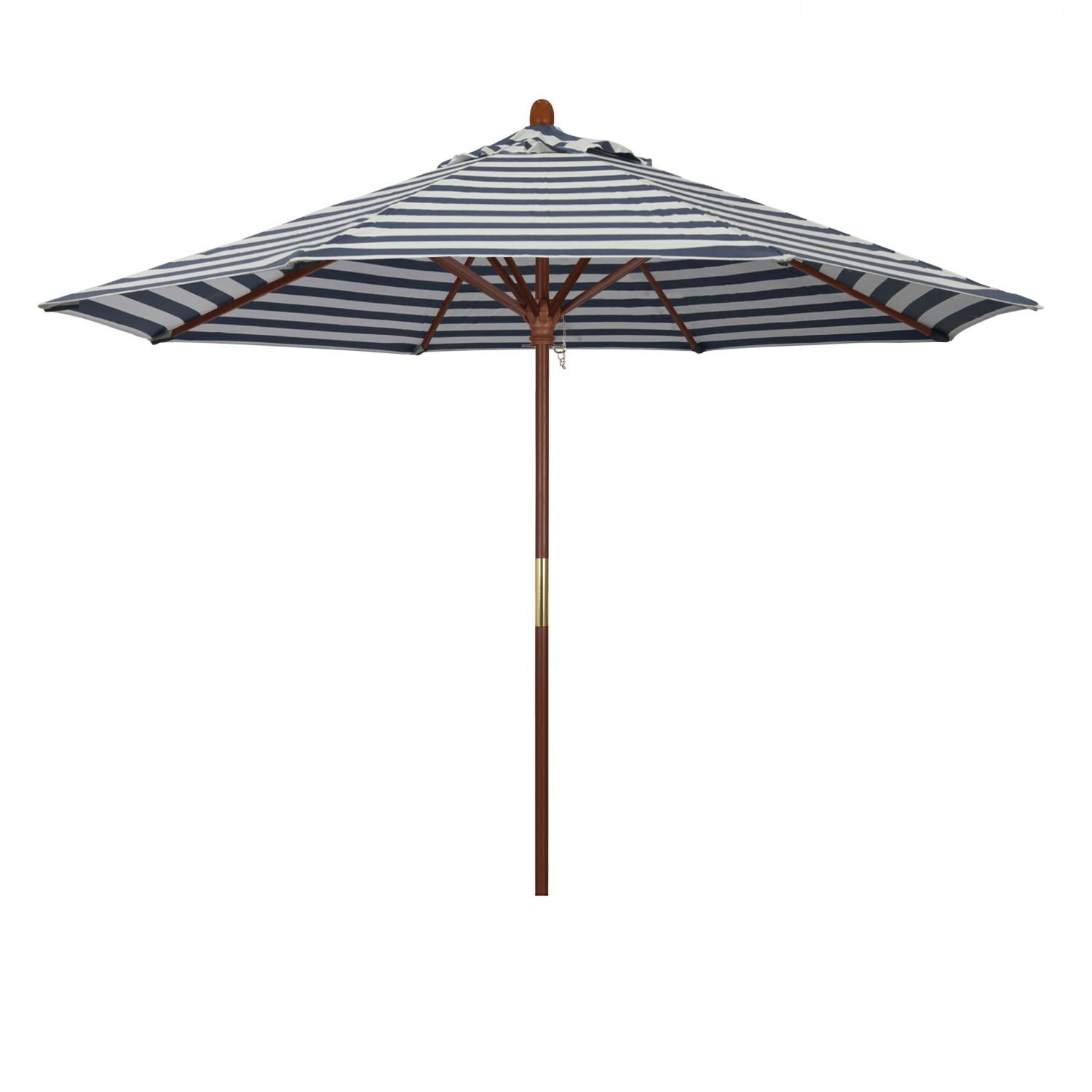 California Umbrella Grove Series 9 Ft Octagonal Hardwood Patio Umbrella W/ Push Lift - Olefin Navy White Cabana Stripe Canopy thumbnail