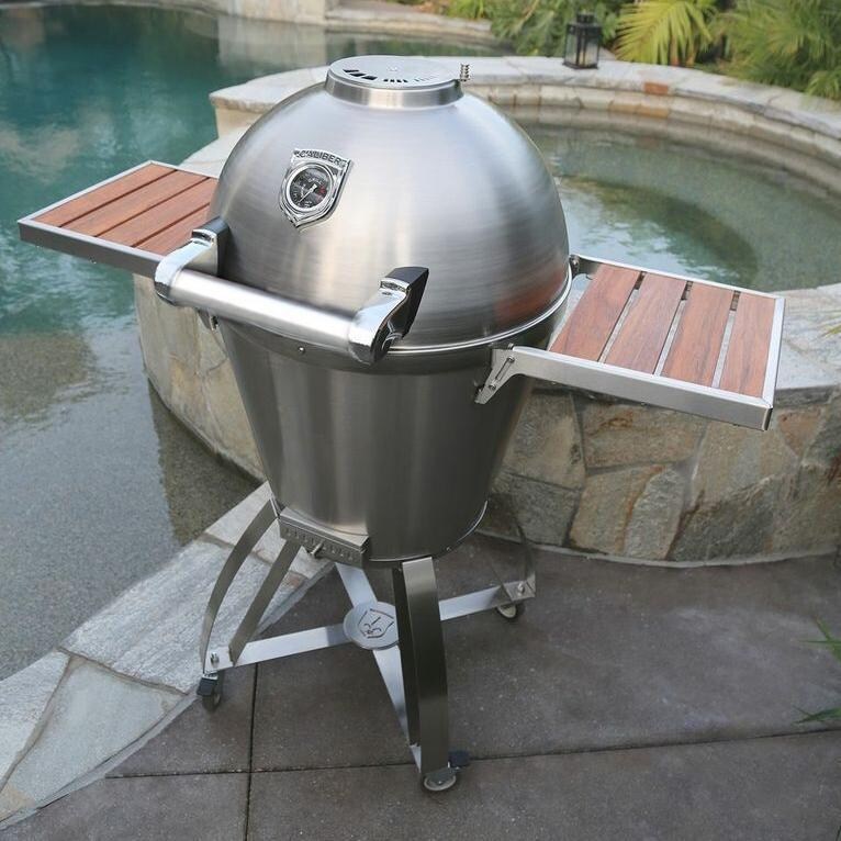 Caliber Pro Charcoal Grill On Stainless Steel Cart With Wood Inserts - Stainless Steel thumbnail
