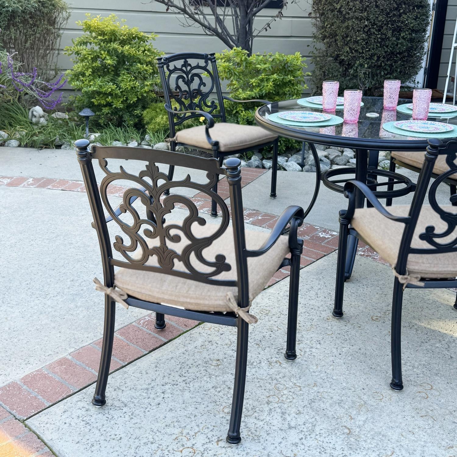 Santa Barbara 5 Pc Aluminum Dining Set in Antique Bronze/Beige Canvas by Darlee - Chair Back - Detail thumbnail